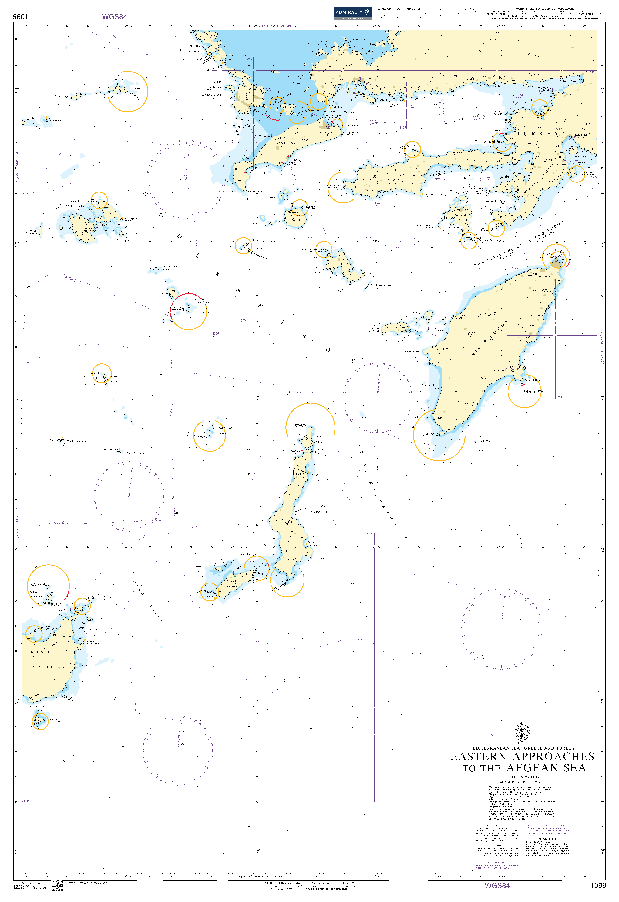 British Admiralty Nautical Chart 1099: Mediterranean Sea - Greece and Turkey, Eastern Approaches to the Aegean Sea