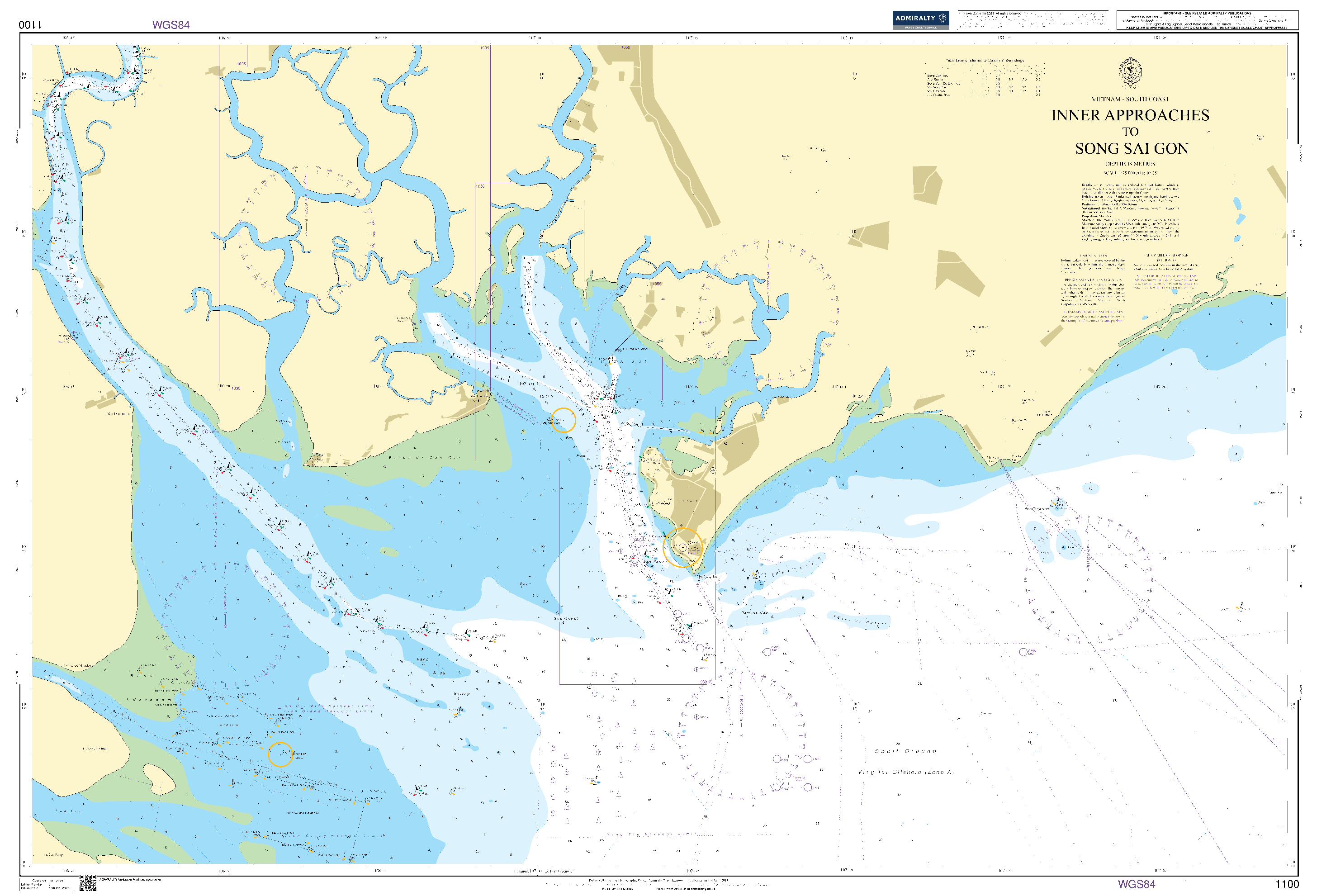 British Admiralty Nautical Chart 1100: Vietnam - South Coast, Inner Approaches To Song Sai Gon