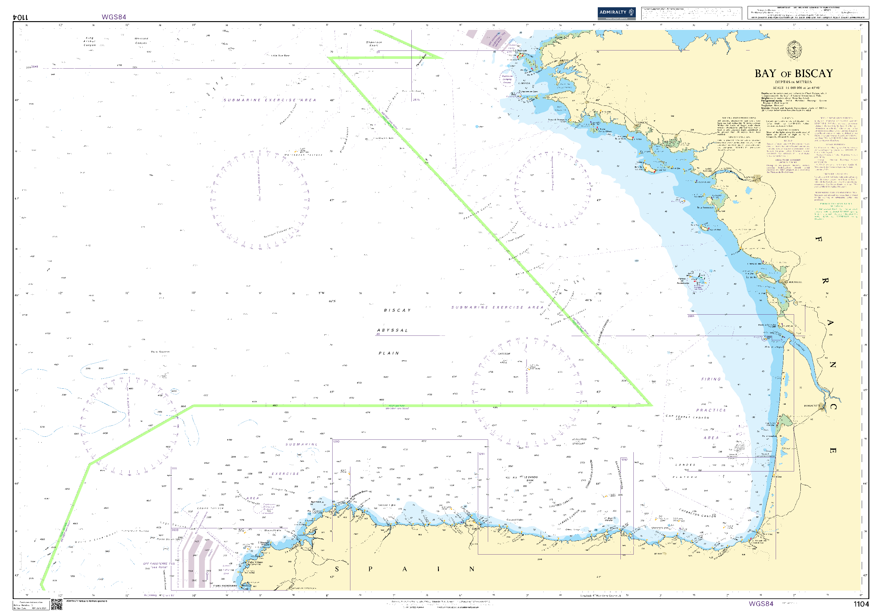 British Admiralty Nautical Chart 1104: Bay of Biscay