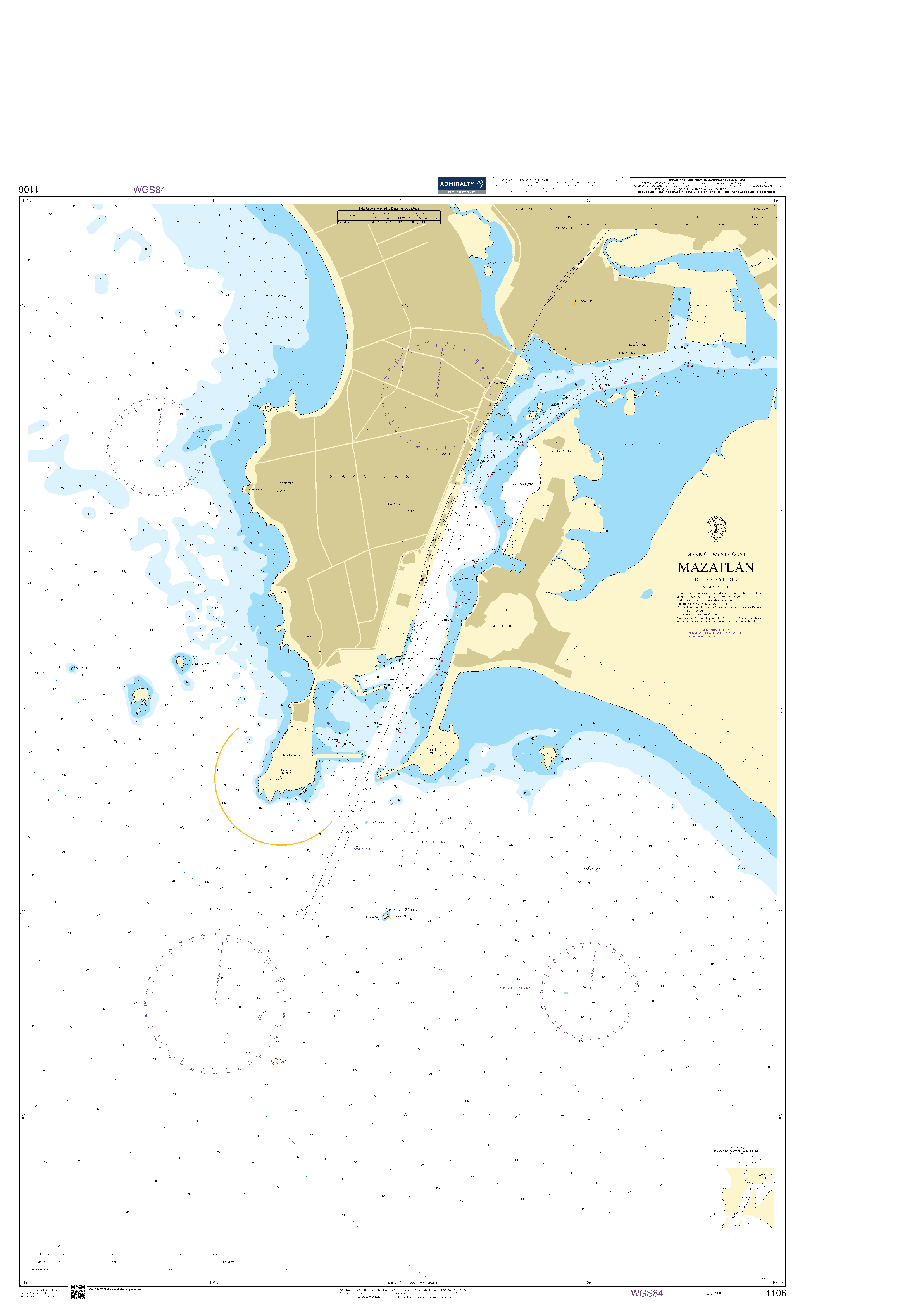 British Admiralty Nautical Chart 1106: Mexico - West Coast, Mazatlan
