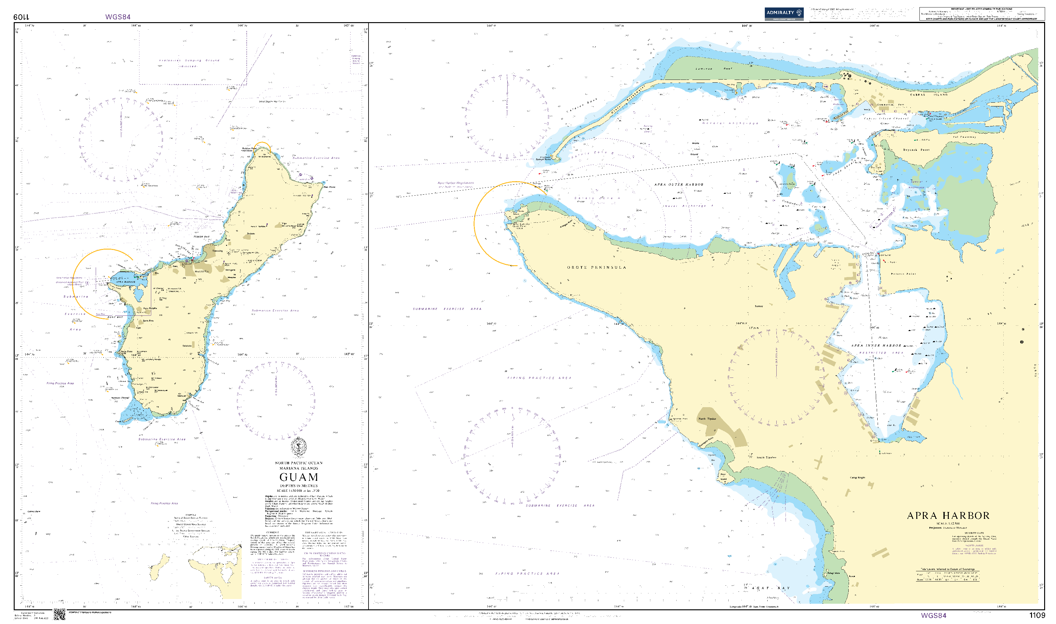 British Admiralty Nautical Chart 1109: North Pacific Ocean - Mariana Islands, Guam. Apra Harbor