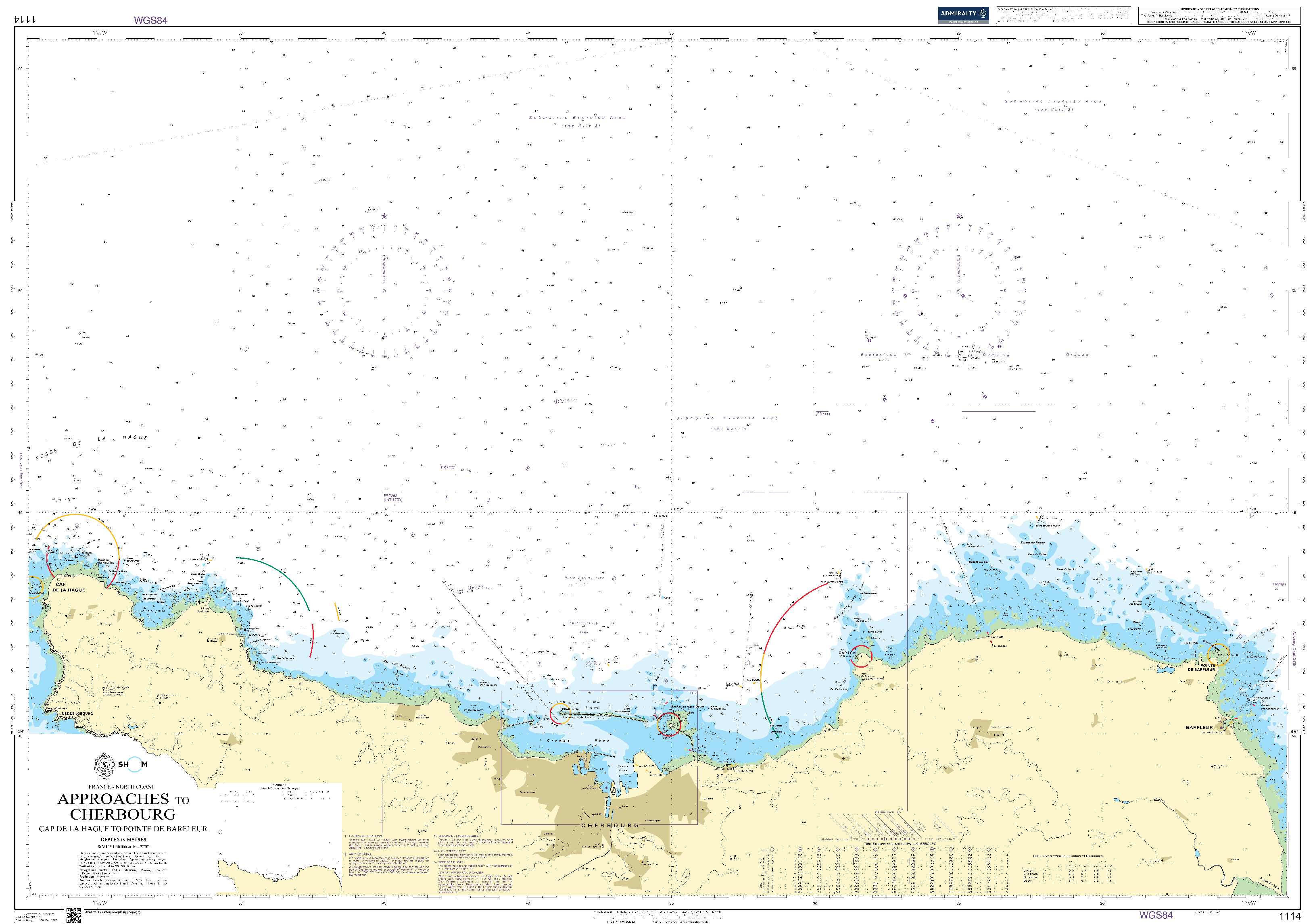 British Admiralty Nautical Chart 1114: Approaches to Cherbourg - Cap de la Hague to Pointe de Barfleur