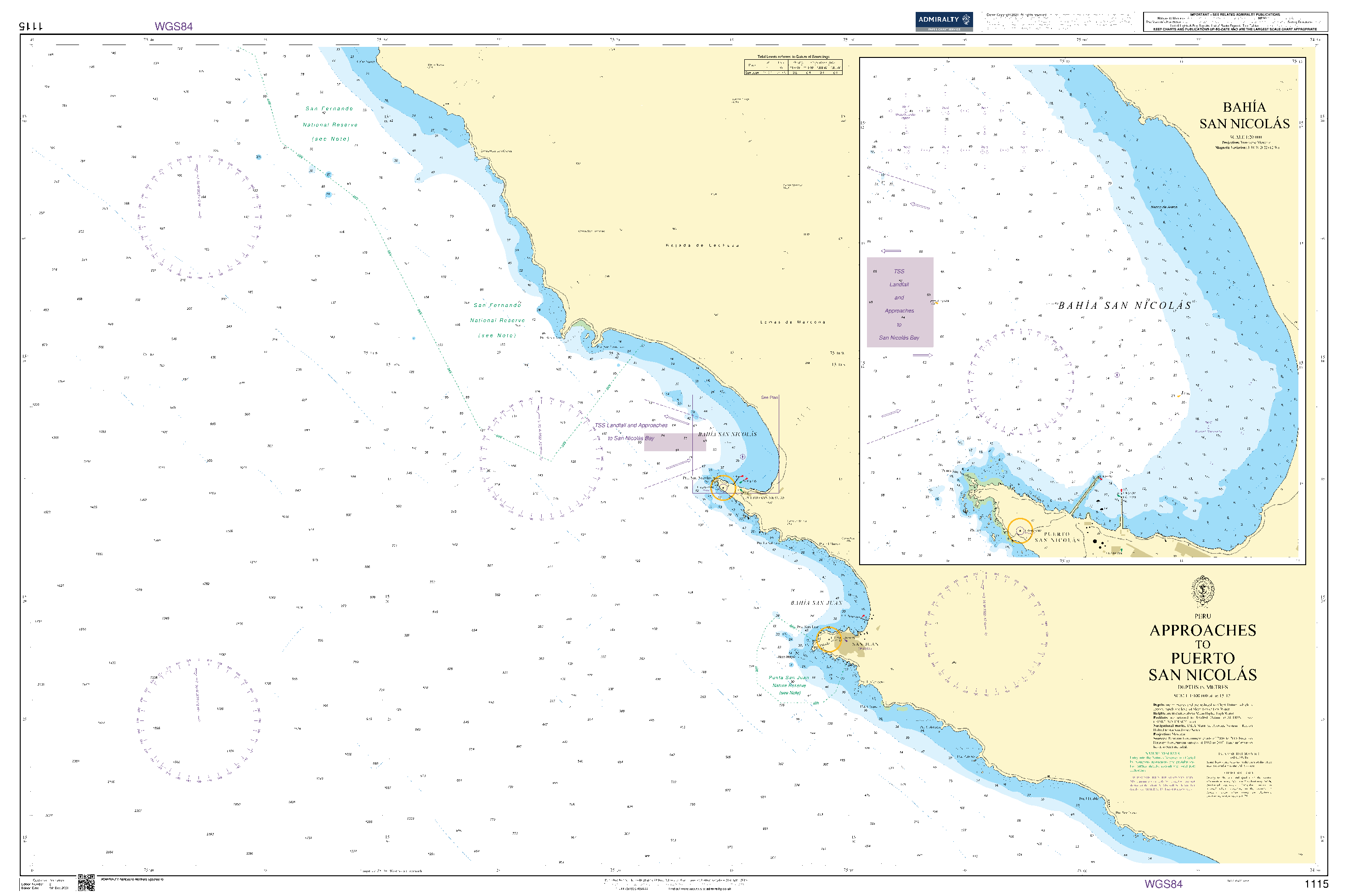British Admiralty Nautical Chart 1115: Peru, Approaches to Puerto San Nicolás