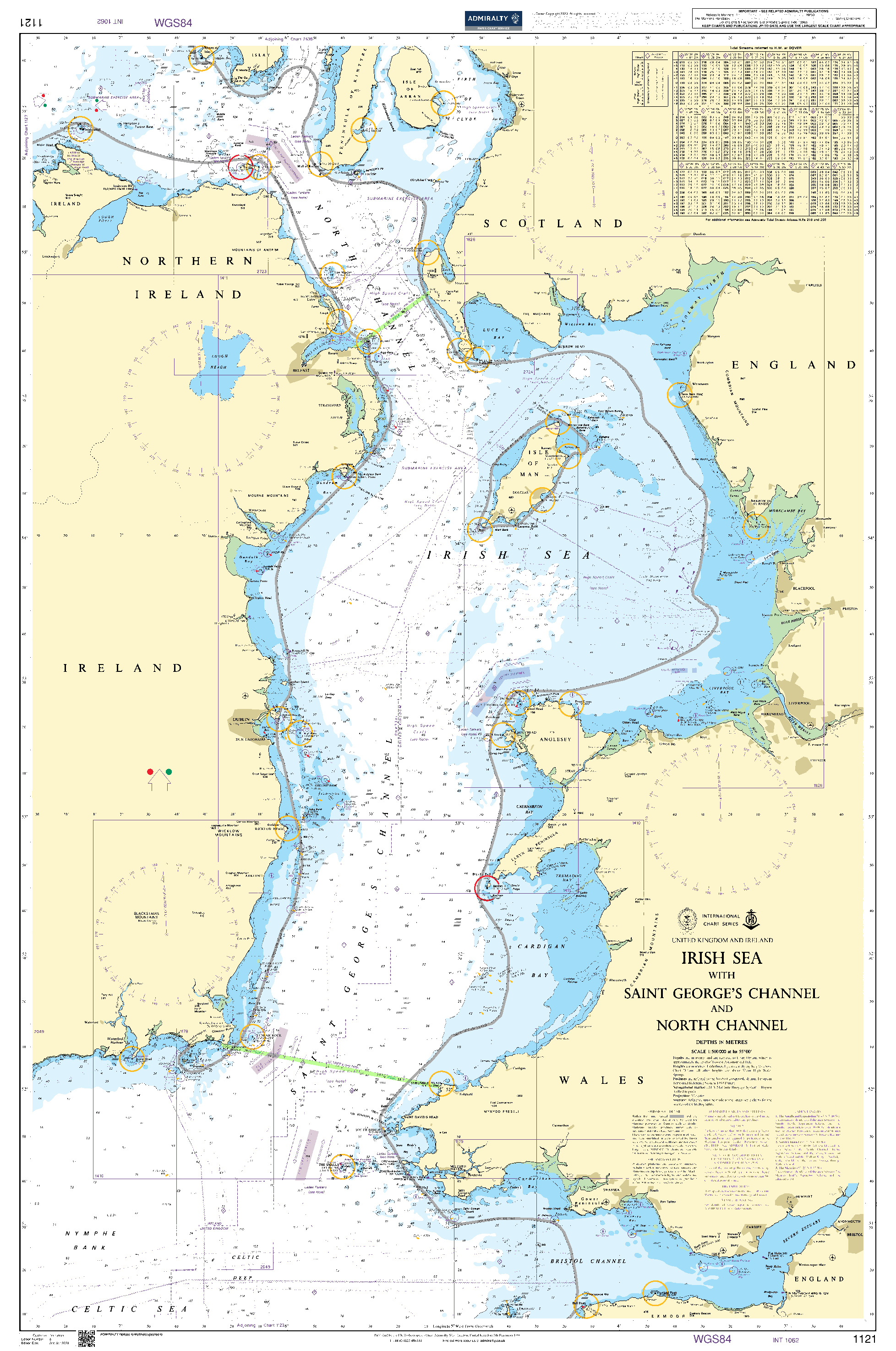 British Admiralty Nautical Chart 1121: Irish Sea with Saint George's Channel and North Channel