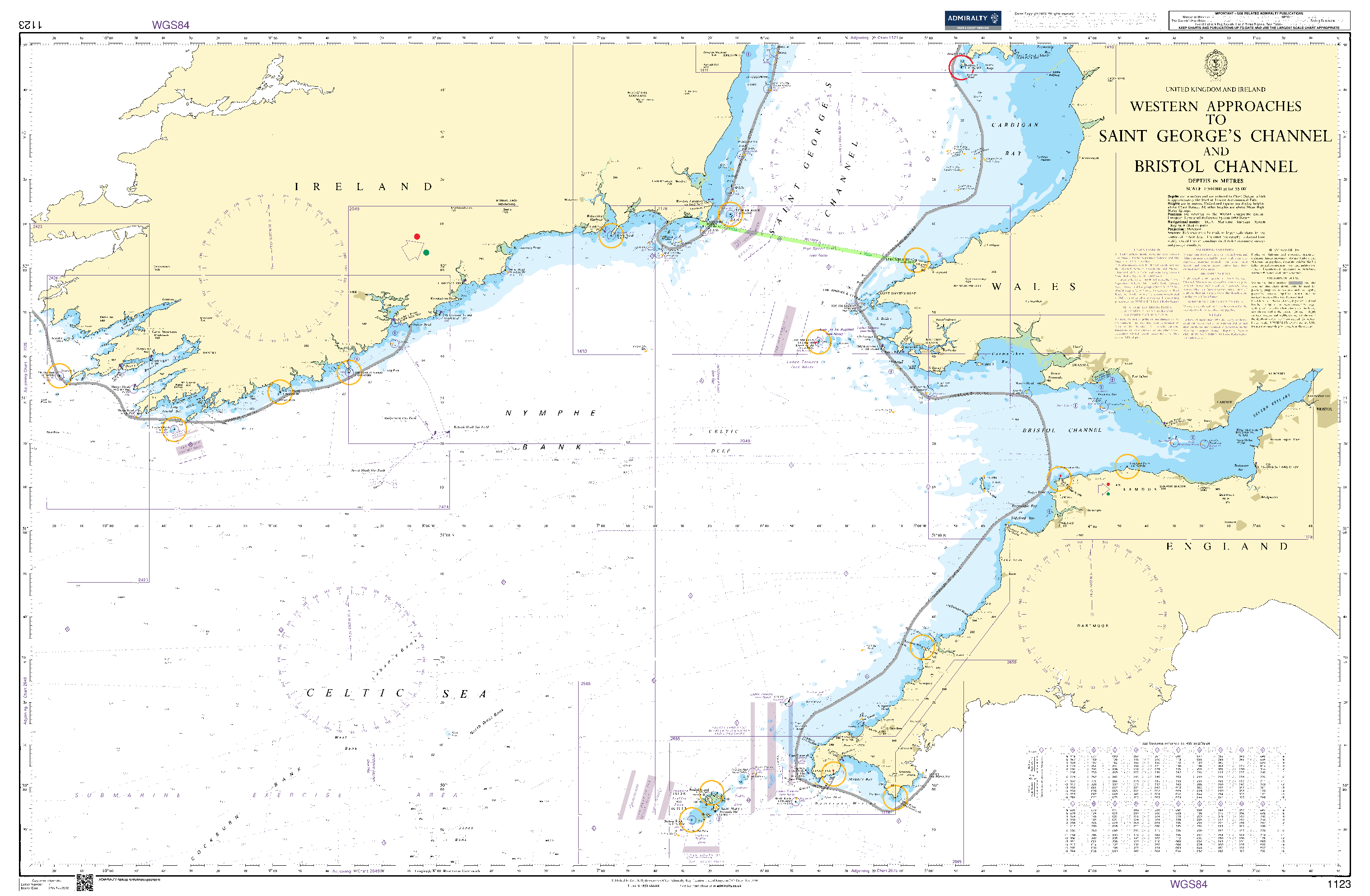 British Admiralty Nautical Chart 1123: Western Approaches to Saint George's Channel and Bristol Channel