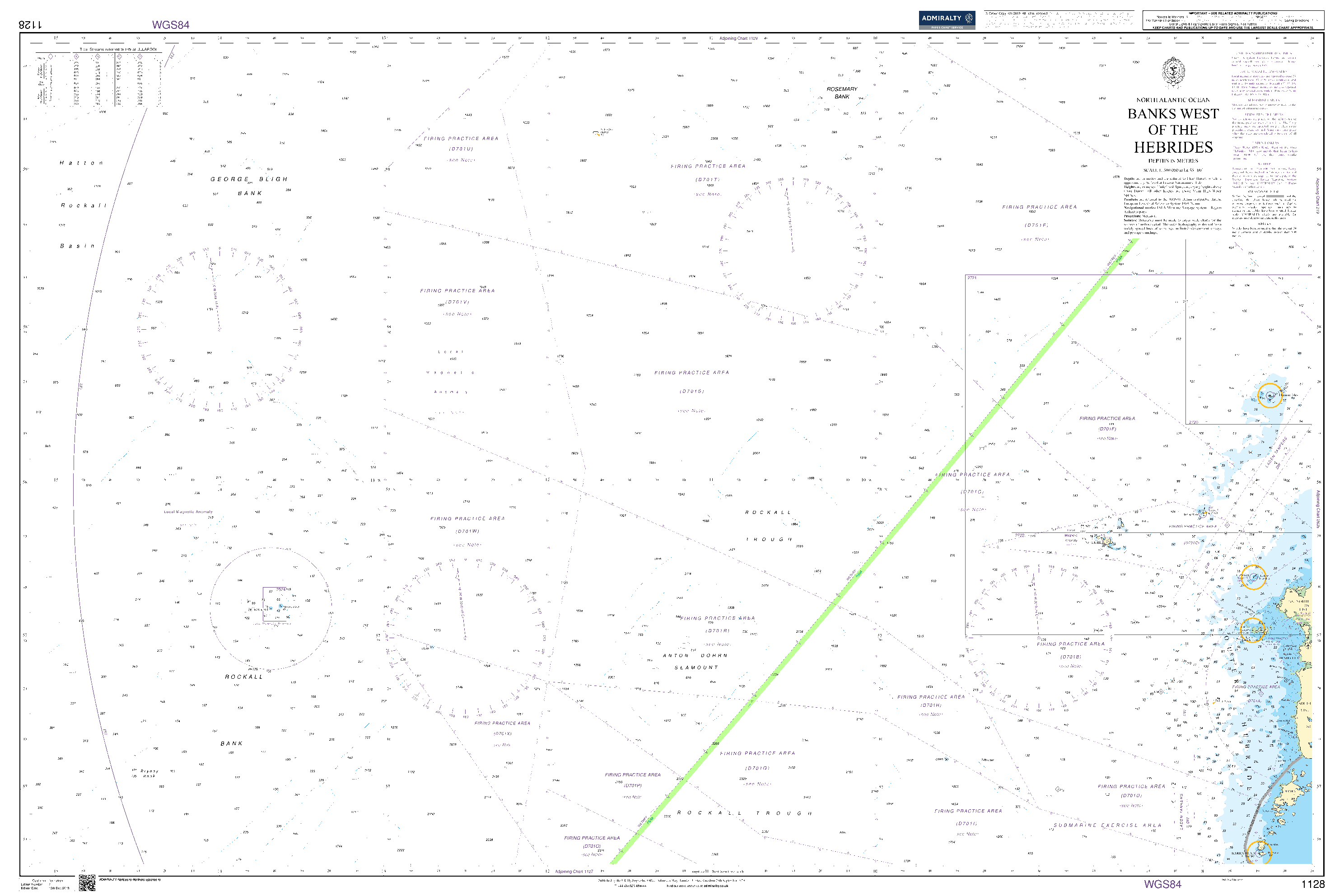 British Admiralty Nautical Chart 1128: North Atlantic Ocean, Banks West of the Hebrides
