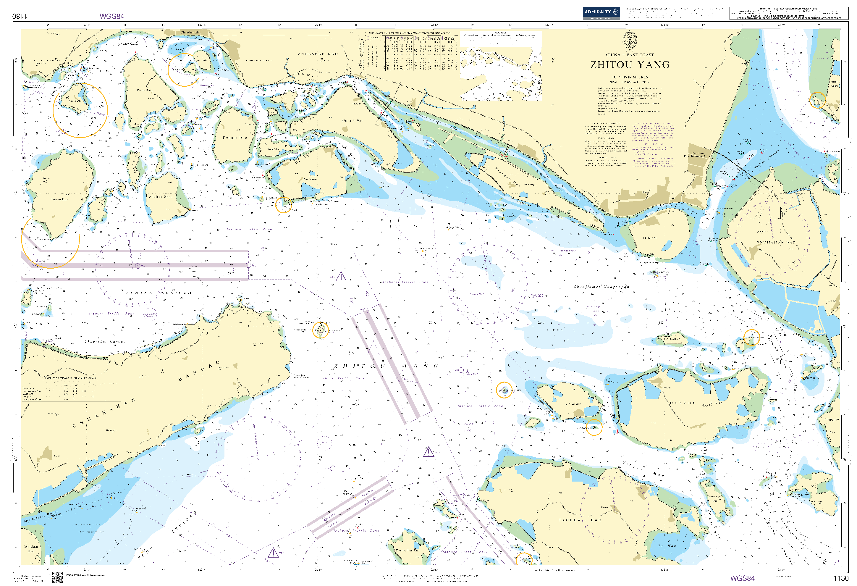 British Admiralty Nautical Chart 1130: China - East Coast, Zhitou Yang