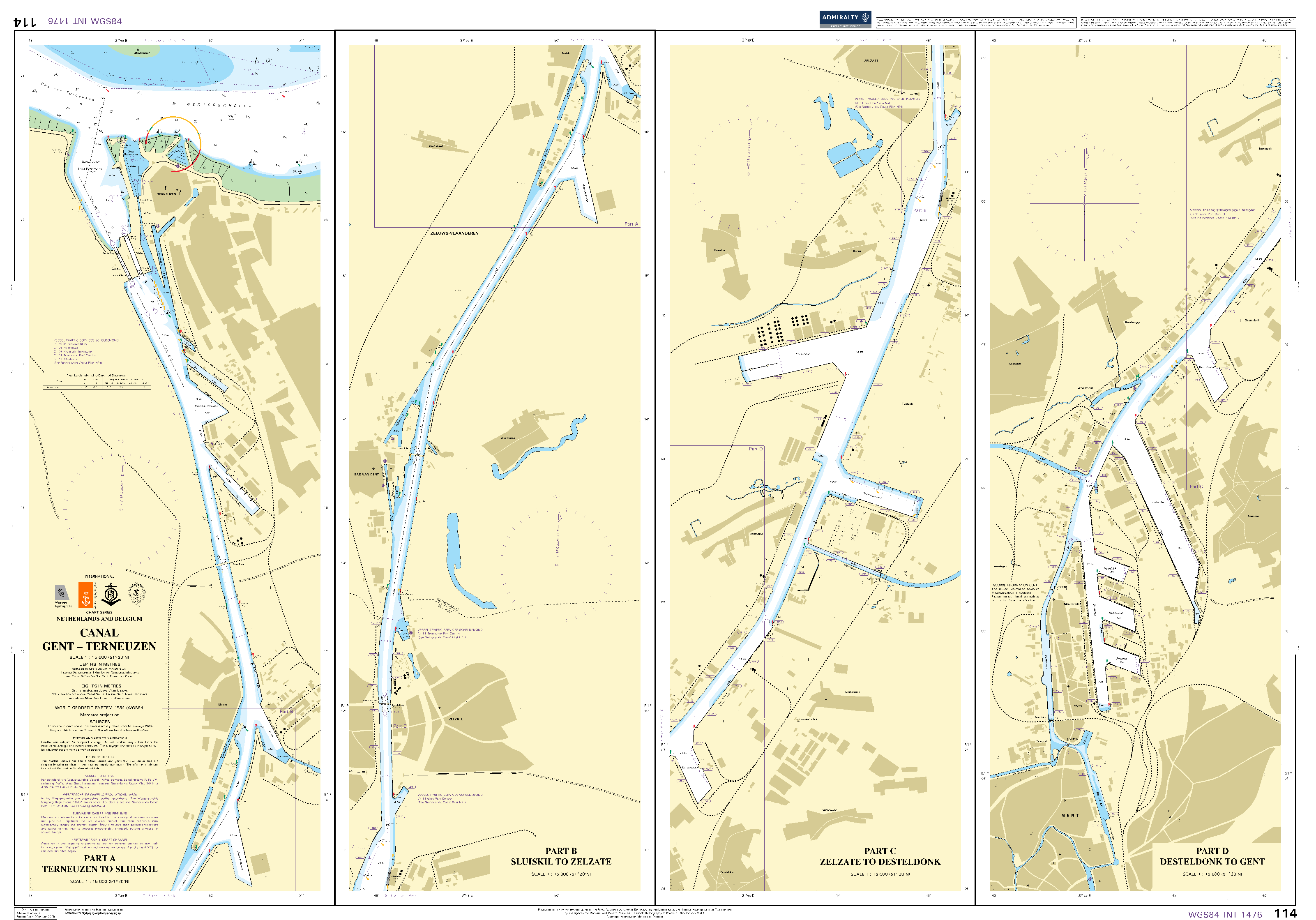 British Admiralty Nautical Chart 114: Canal Gent - Terneuzen