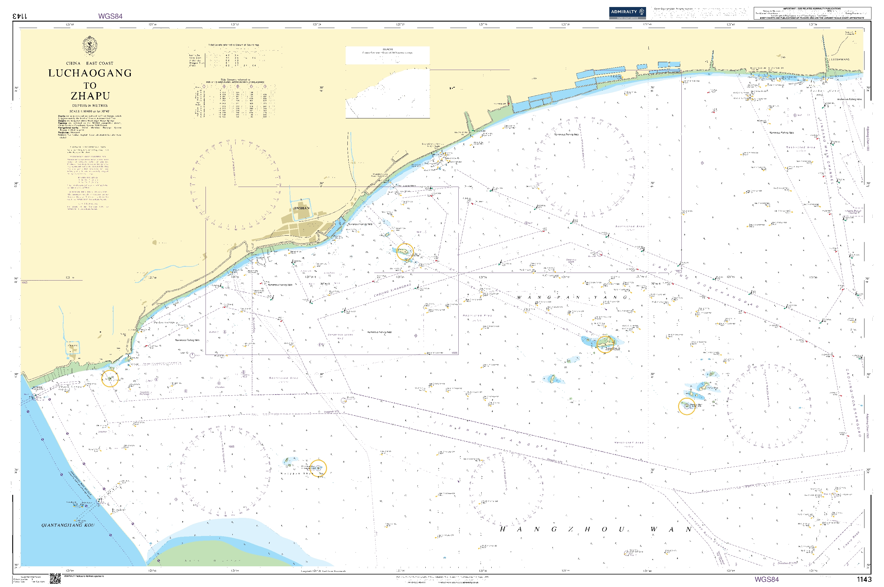 British Admiralty Nautical Chart 1143: China - East Coast, Luchaogang to Zhapu. Approaches to Zhapu