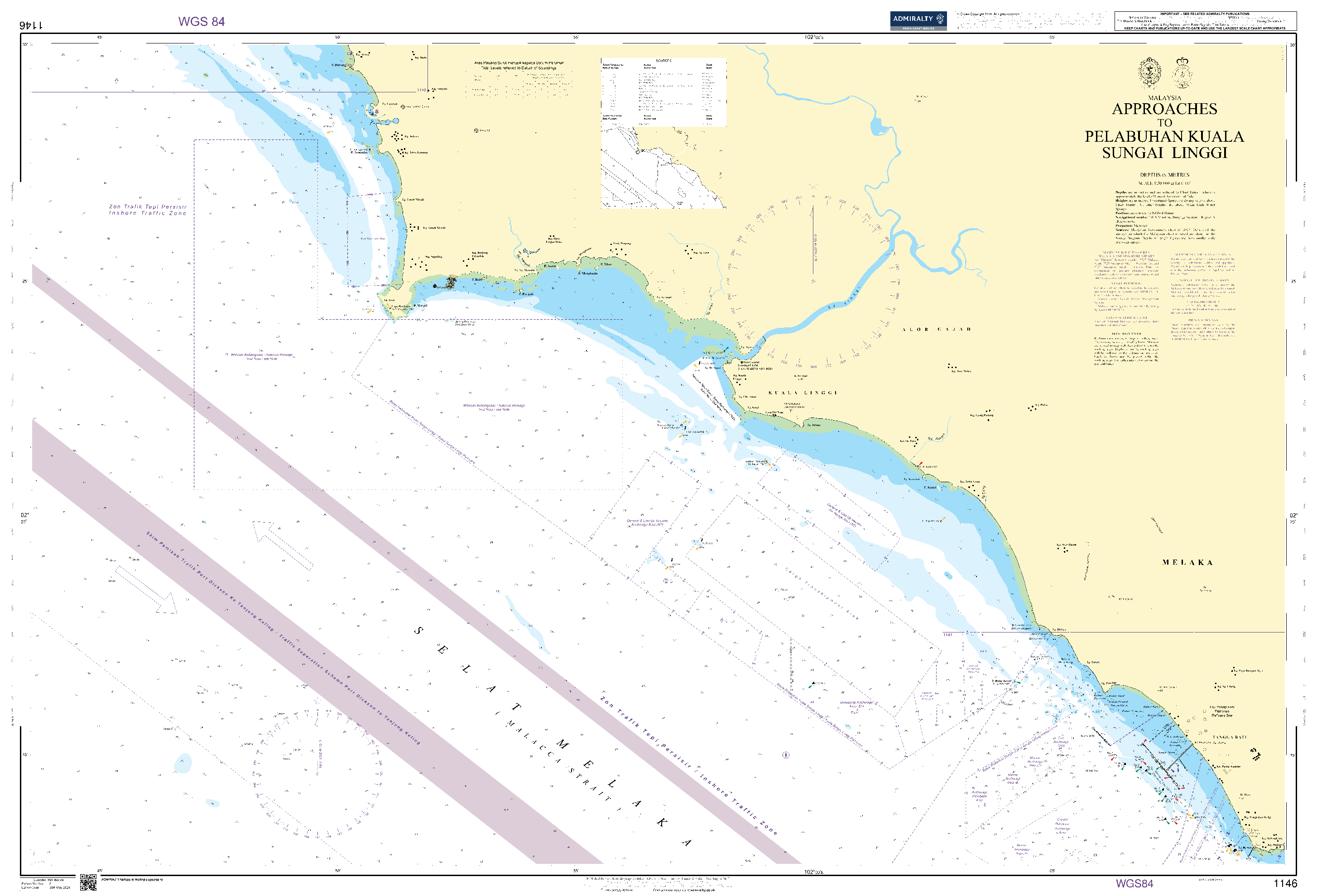 British Admiralty Nautical Chart 1146: Approaches to Pelabuhan Kuala Sungai Linggi