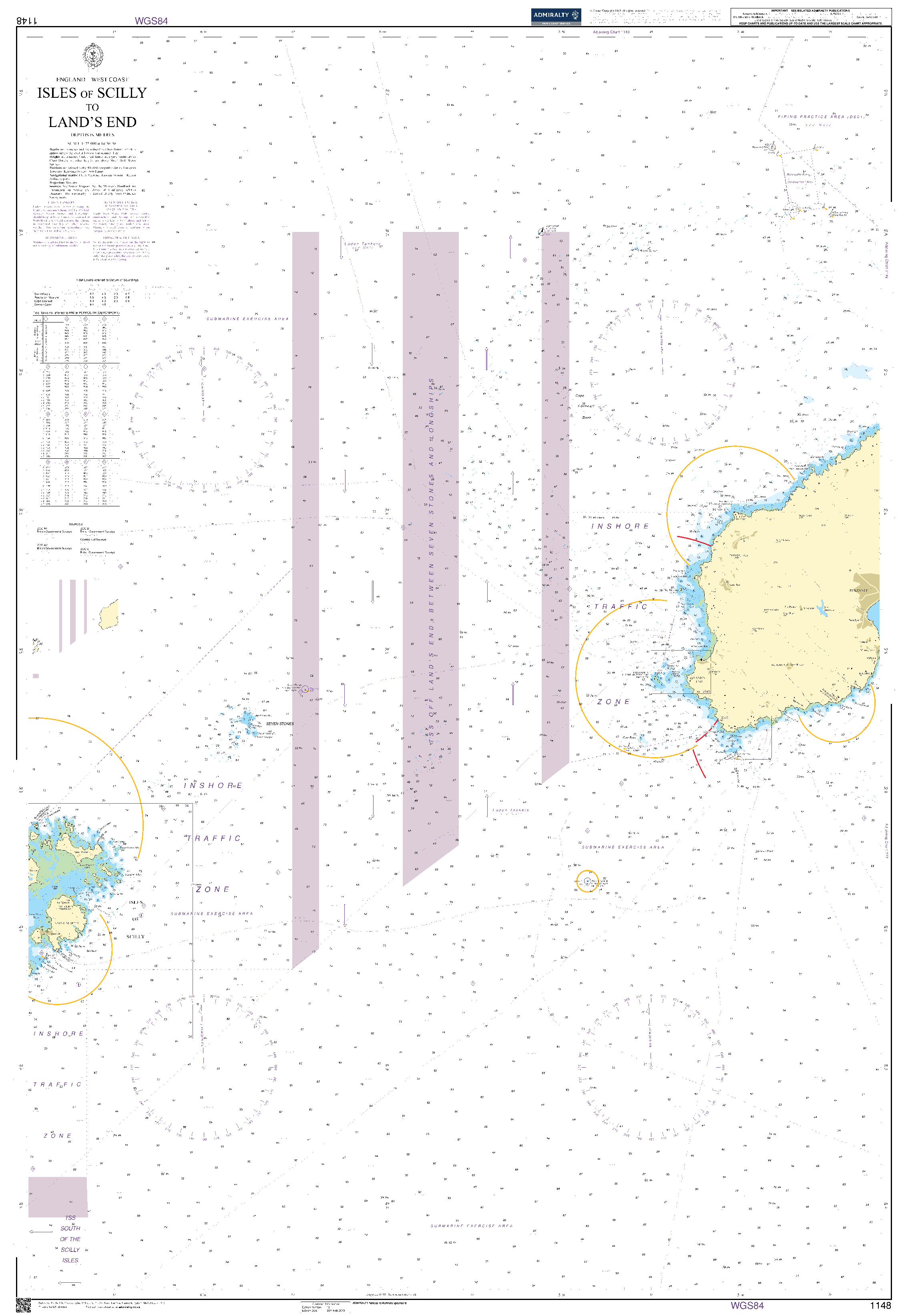 British Admiralty Nautical Chart 1148: England - West Coast, Isles of Scilly to Land's End