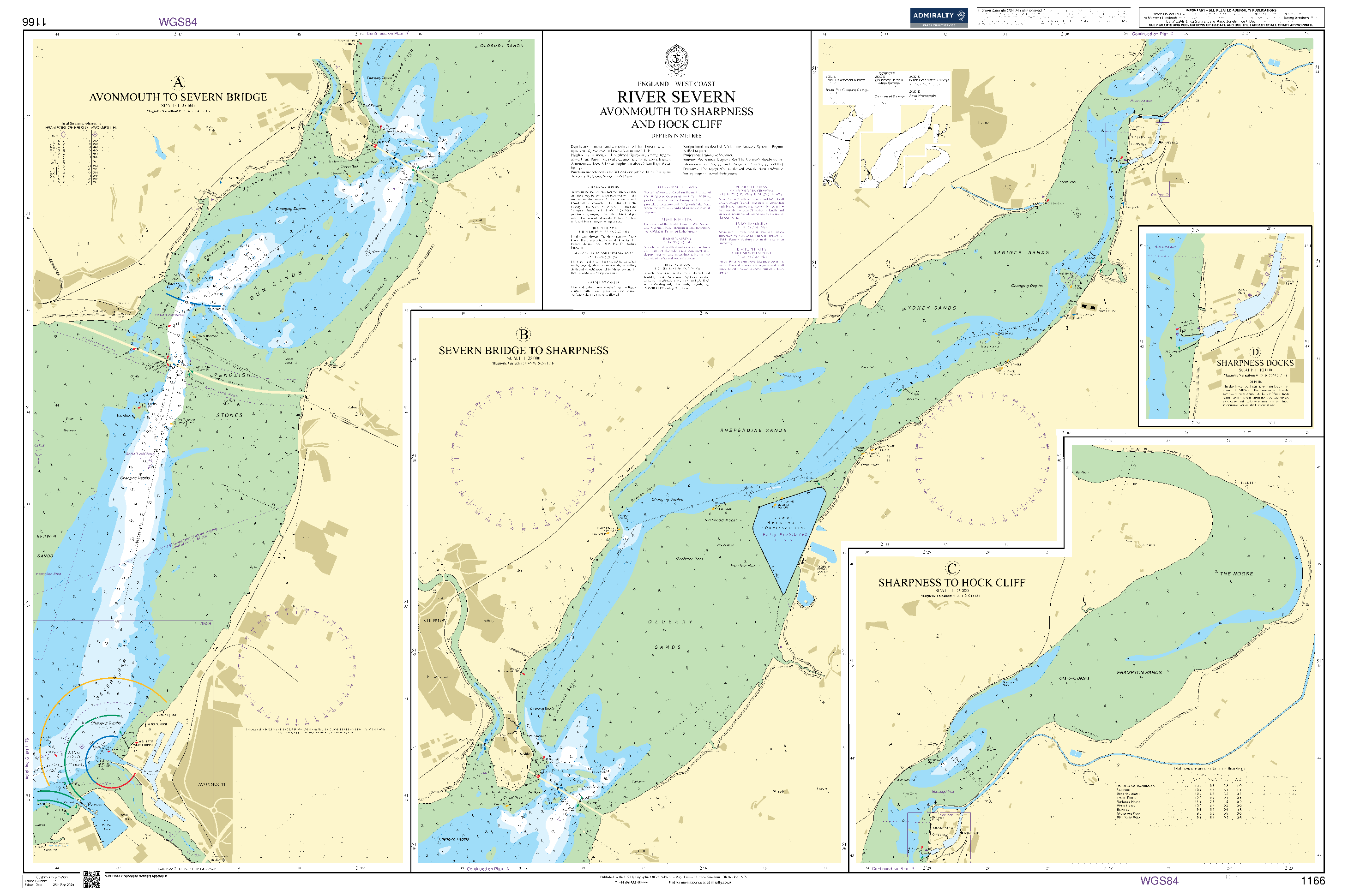 British Admiralty Nautical Chart 1166: England – West Coast, River Severn, Avonmouth to Sharpness and Hock Cliff