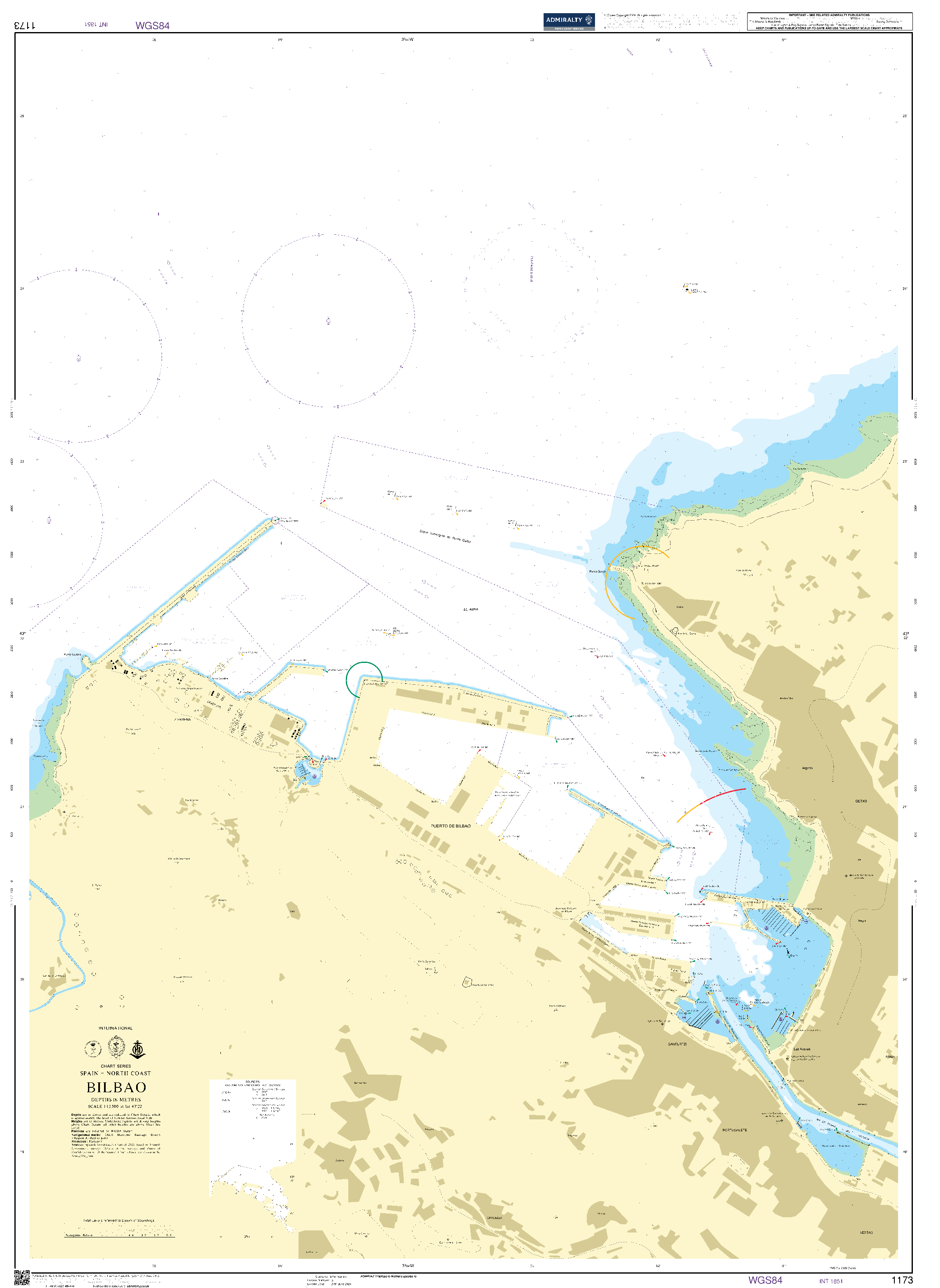 British Admiralty Nautical Chart 1173: Spain - North Coast, Bilbao