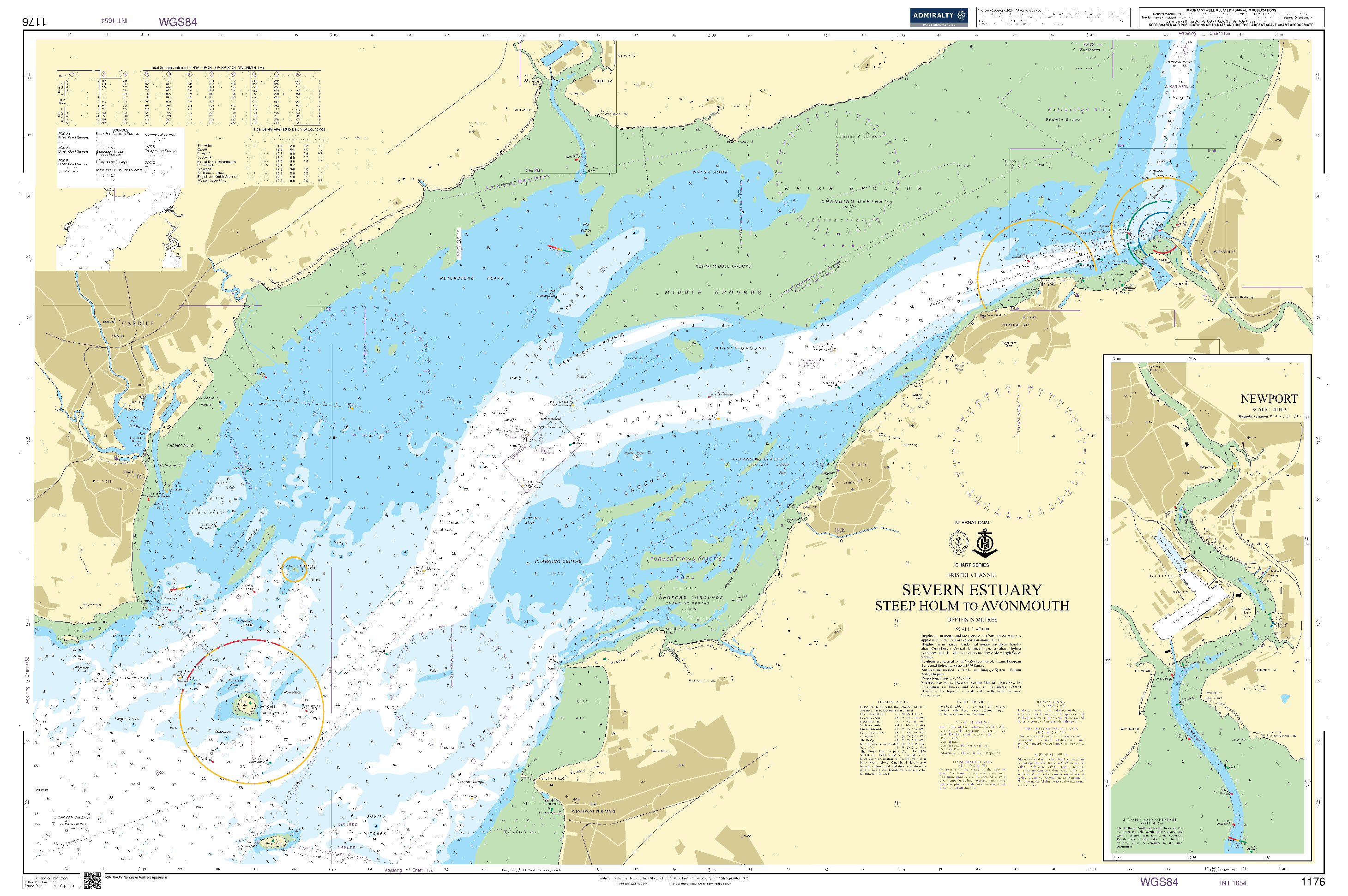British Admiralty Nautical Chart 1176: Bristol Channel, Severn Estuary, Steep Holm to Avonmouth