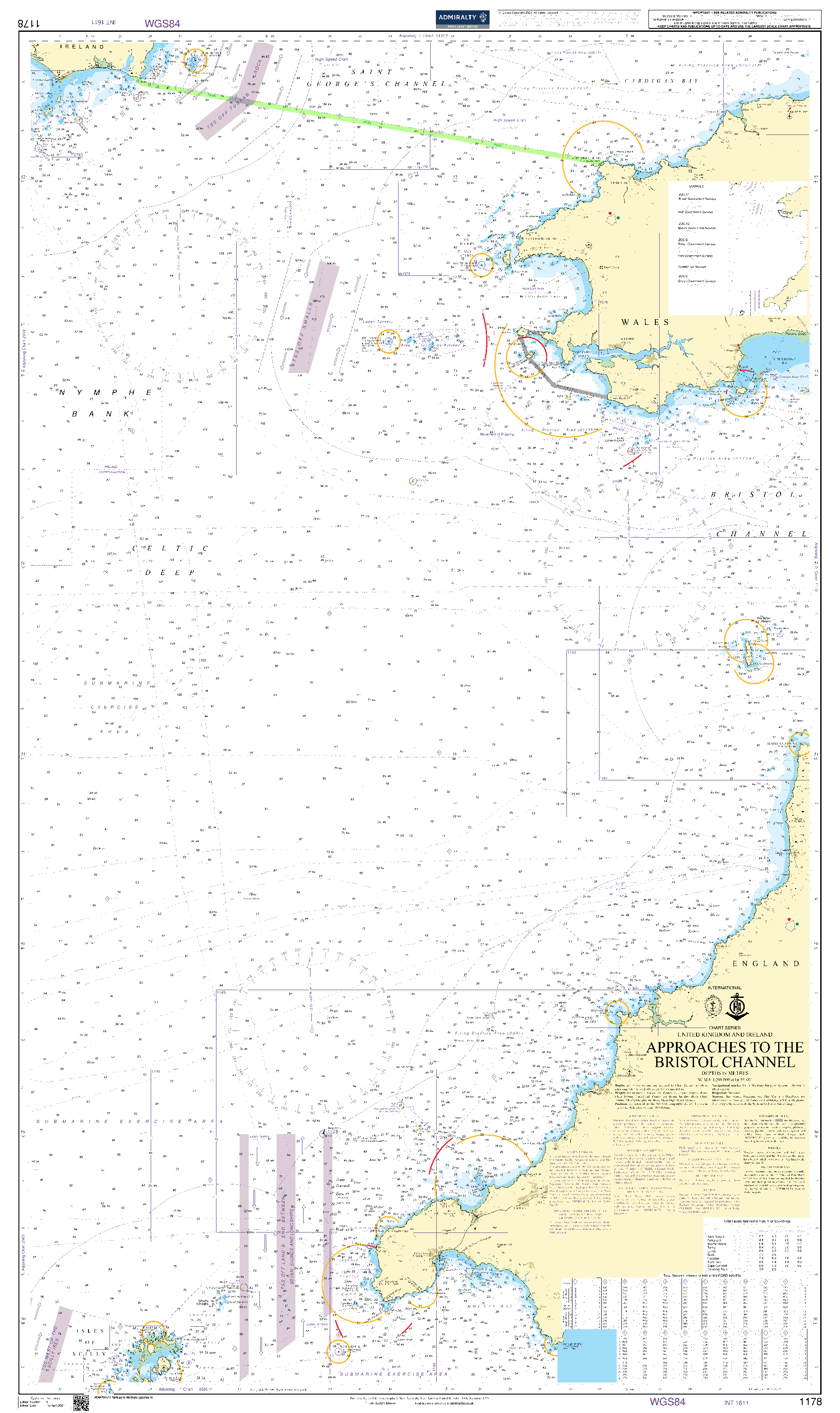 British Admiralty Nautical Chart 1178: Approaches to the Bristol Channel