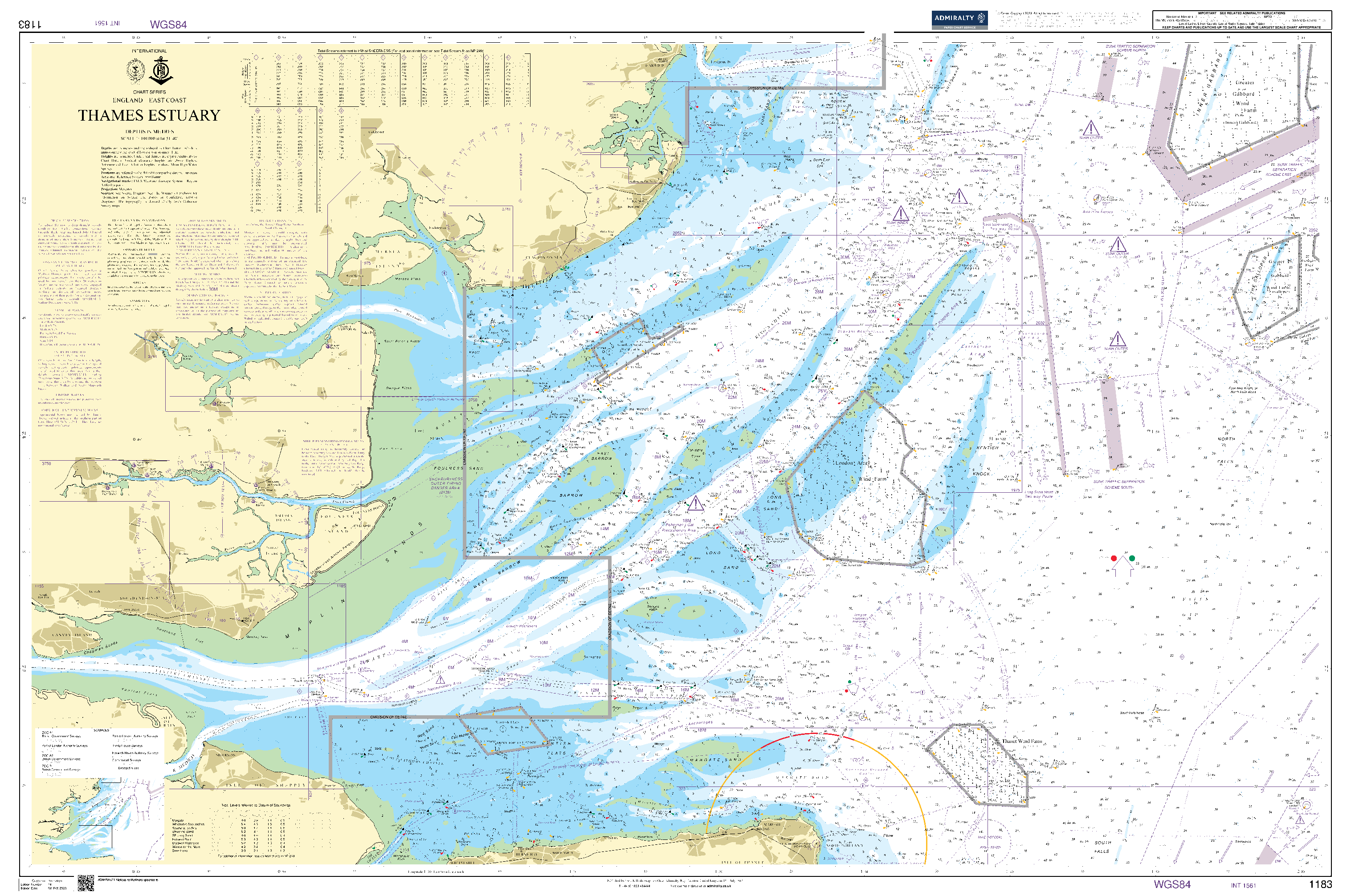 British Admiralty Nautical Chart 1183: England – East Coast, Thames Estuary