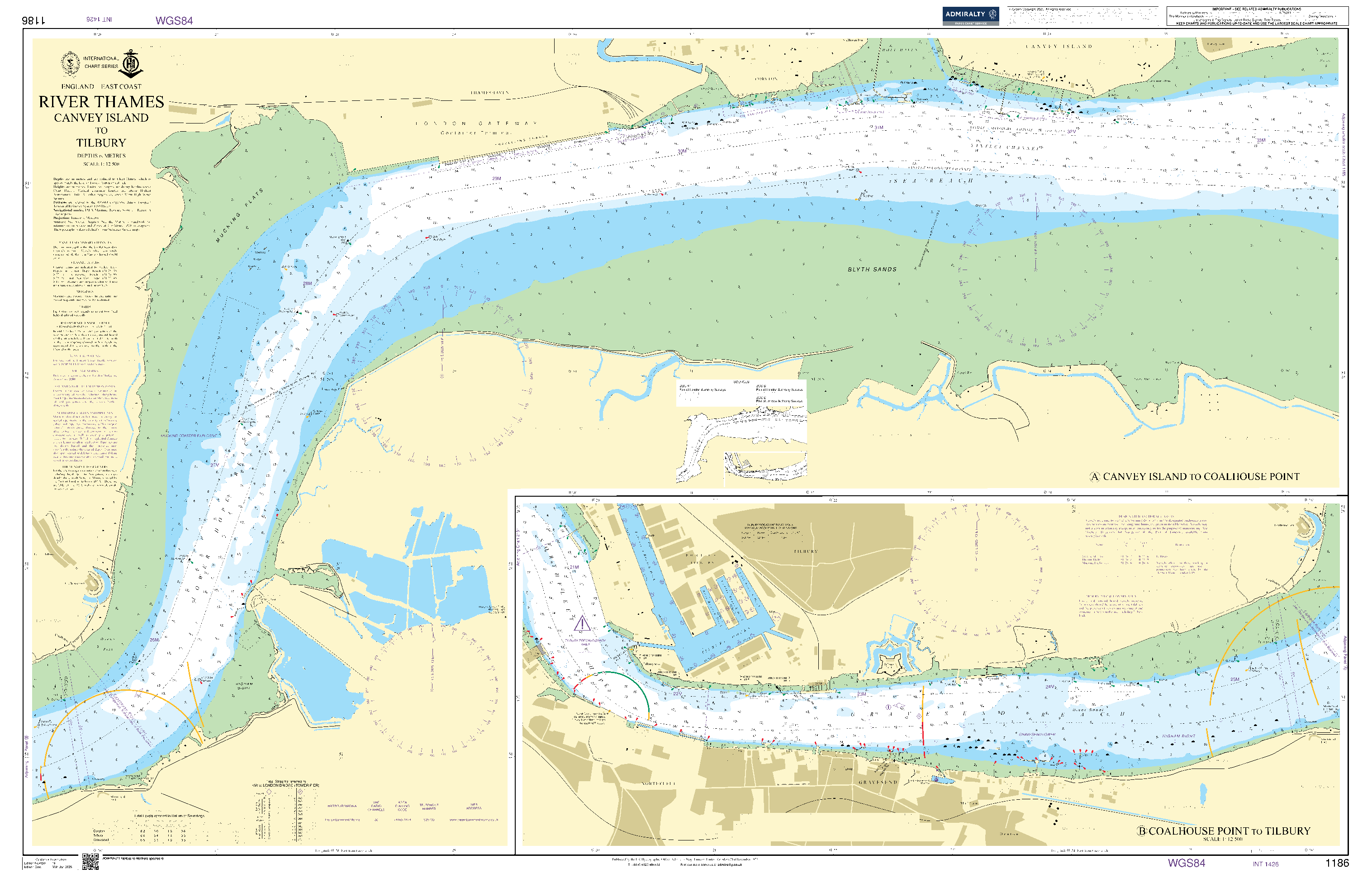 British Admiralty Nautical Chart 1186: England – East Coast, River Thames, Canvey Island to Tilbury