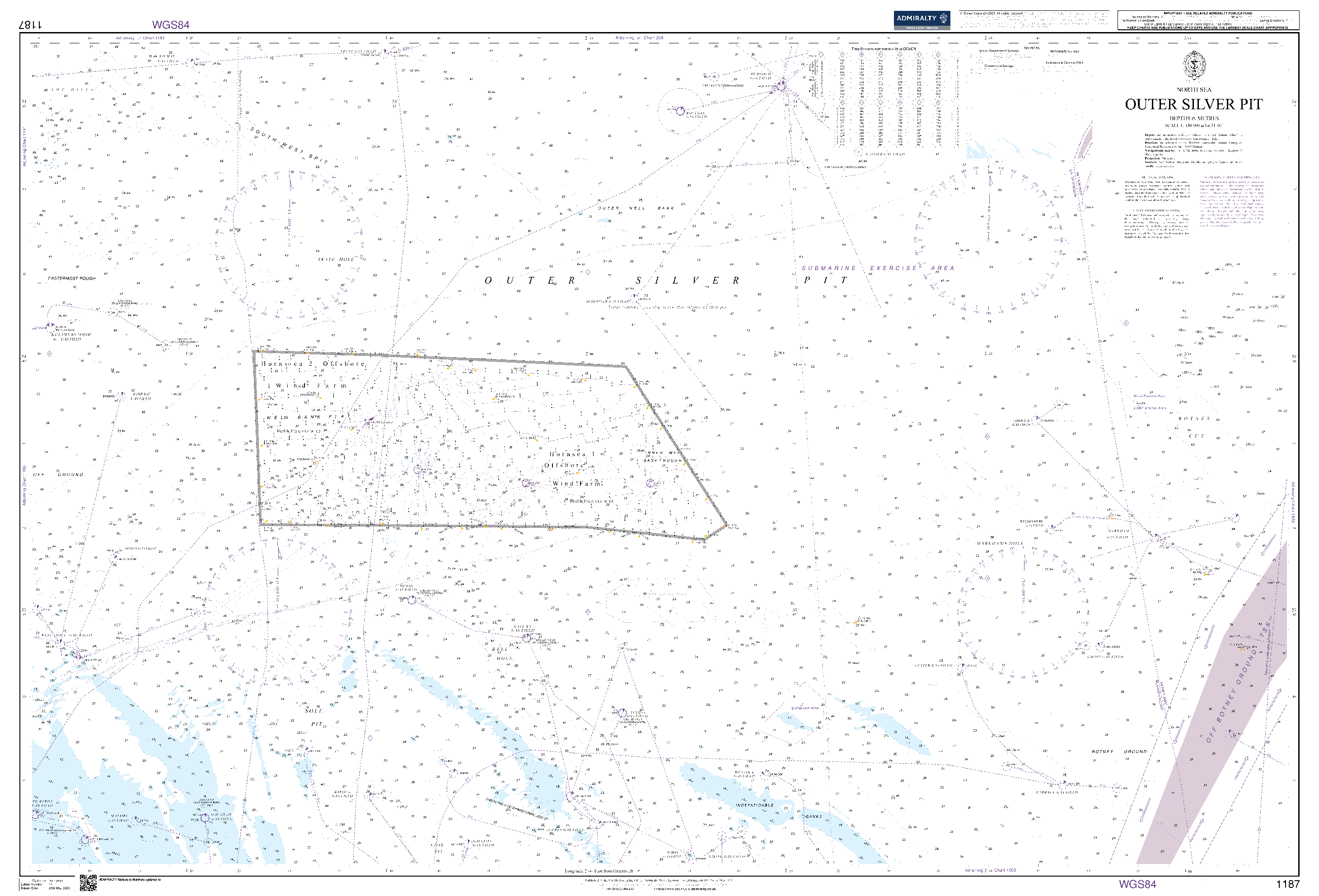 British Admiralty Nautical Chart 1187: North Sea, Outer Silver Pit