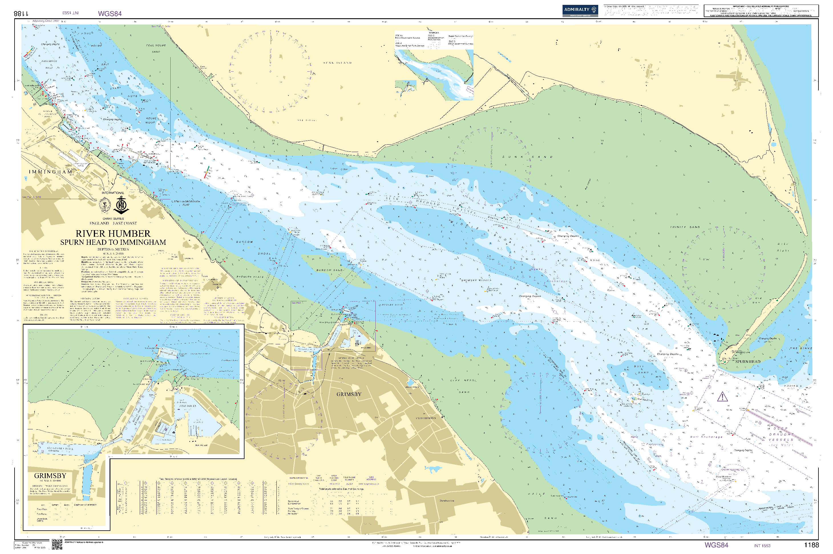 British Admiralty Nautical Chart 1188: England - East Coast, River Humber - Spurn Head to Immingham