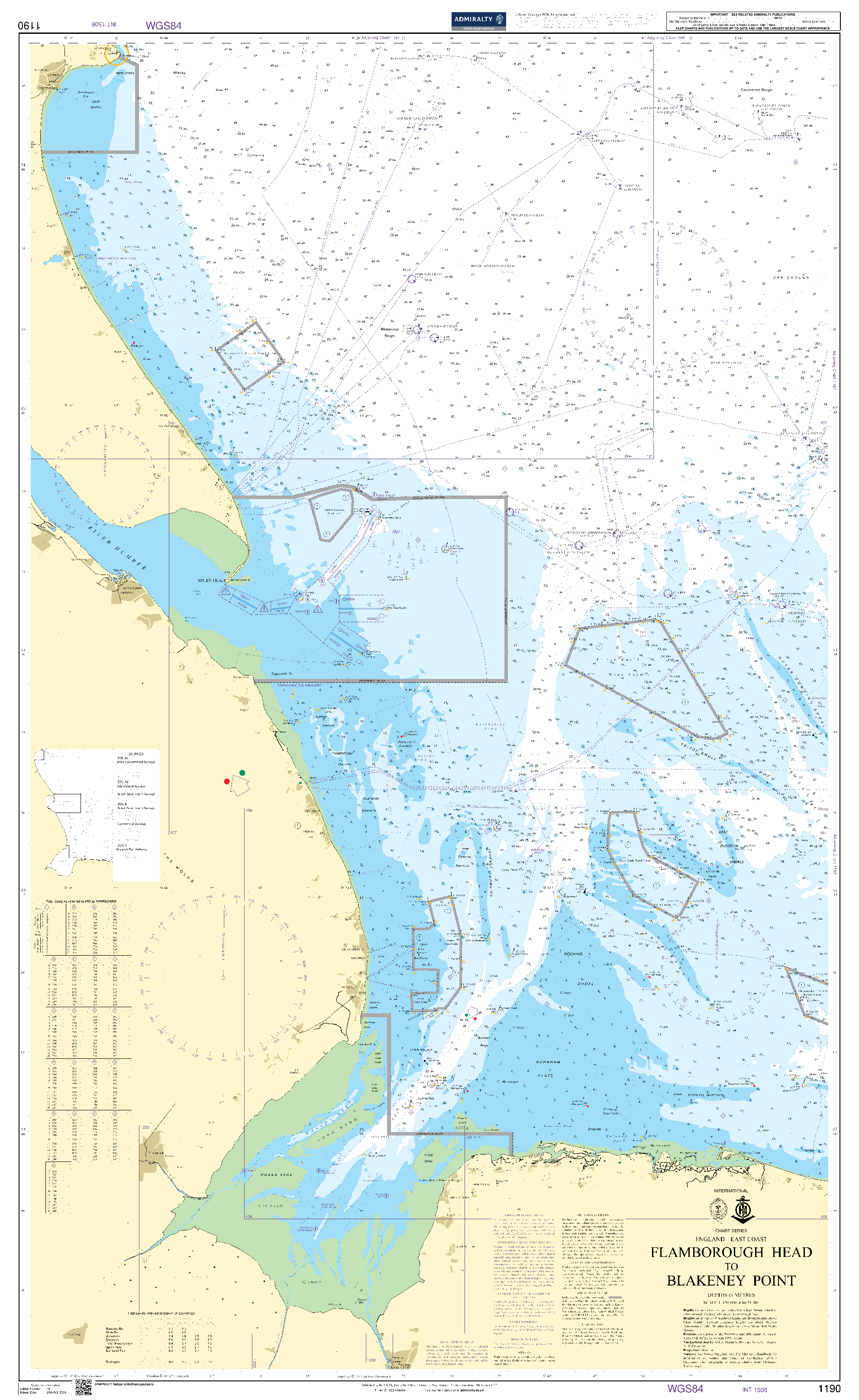 British Admiralty Nautical Chart 1190: England - East Coast, Flamborough Head to Blakeney Point