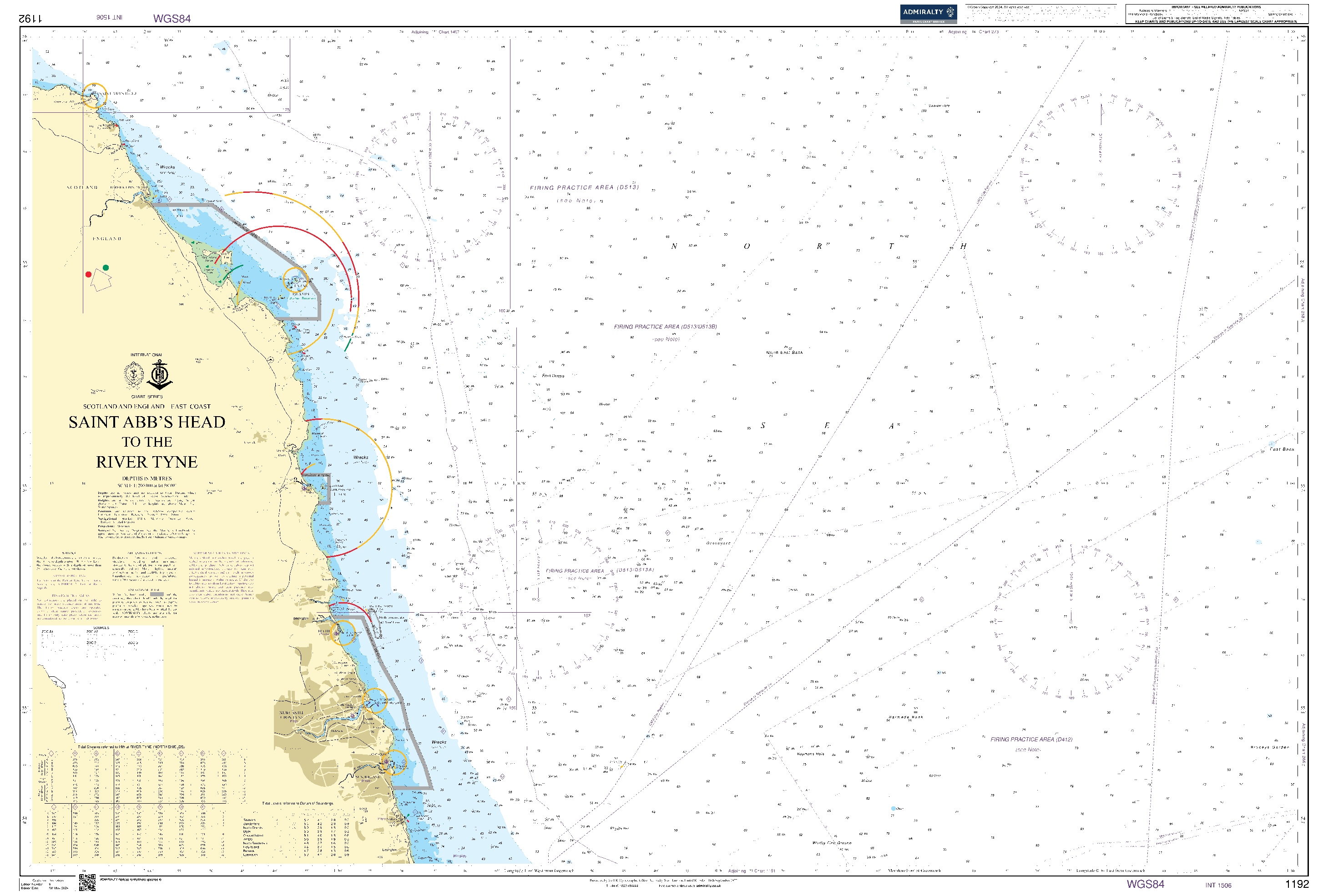 British Admiralty Nautical Chart 1192: Saint Abb's Head to the River Tyne