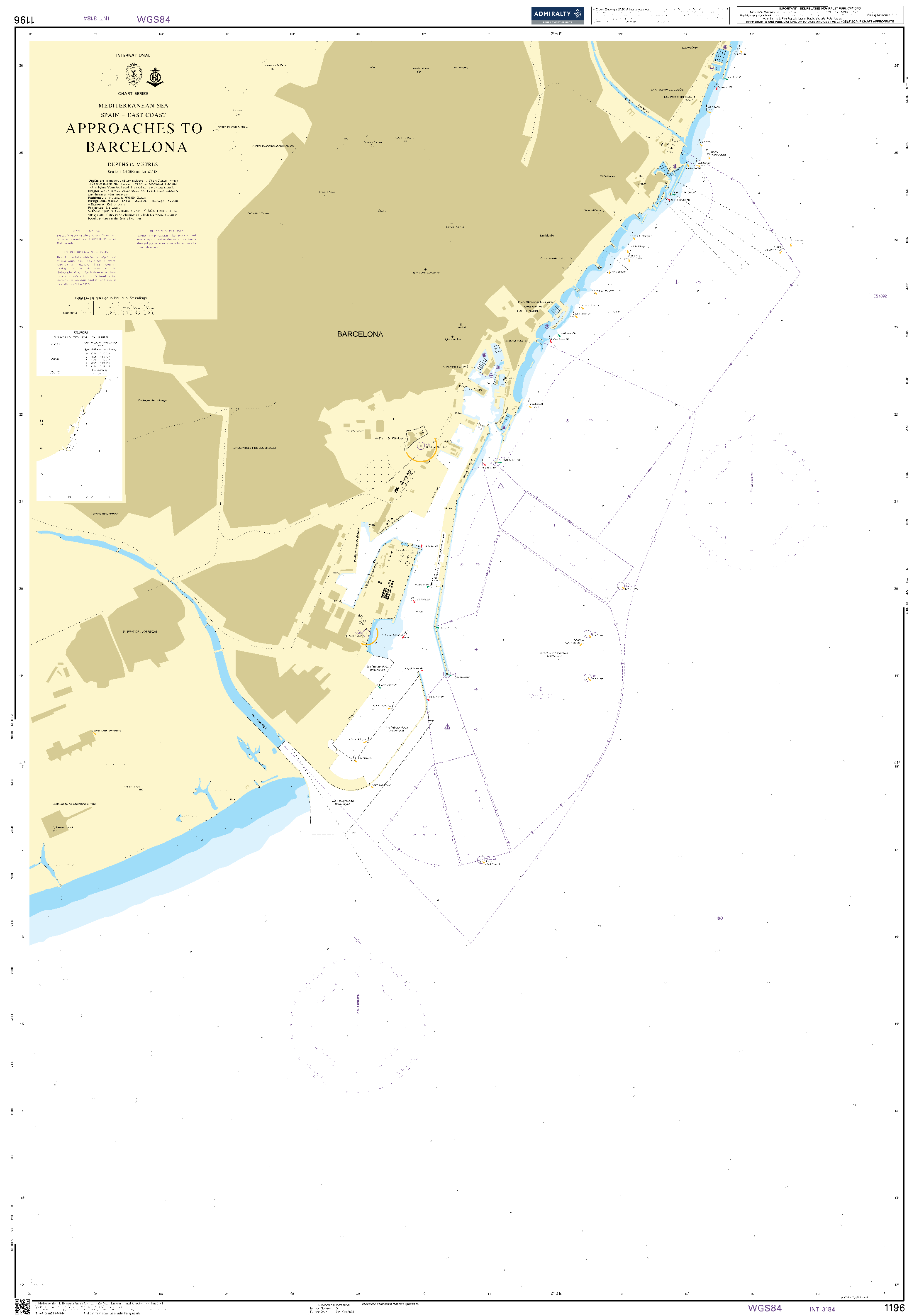 British Admiralty Nautical Chart  1196: Approaches to Barcelona