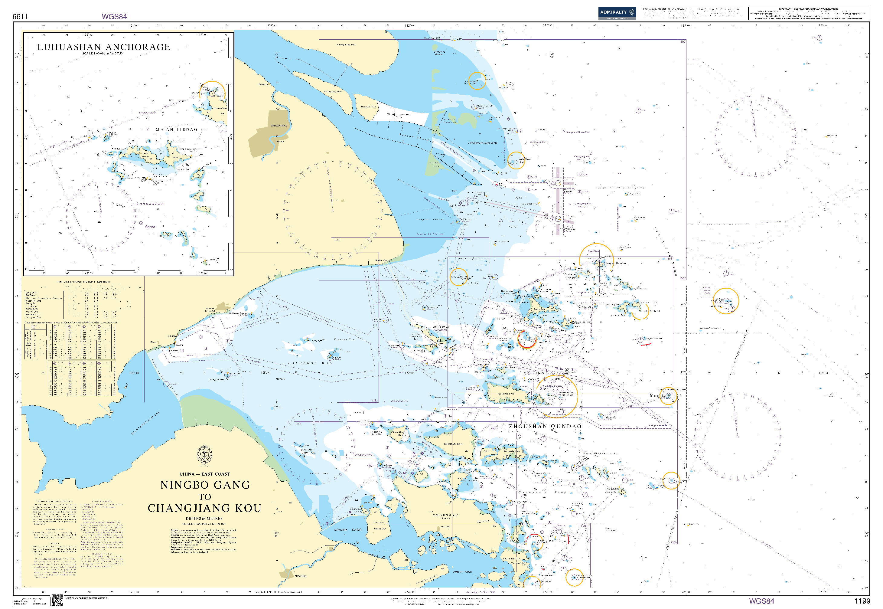 British Admiralty Nautical Chart 1199: China - East Coast, Ningbo Gang To Changjiang Kou. Luhuashan Anchorage