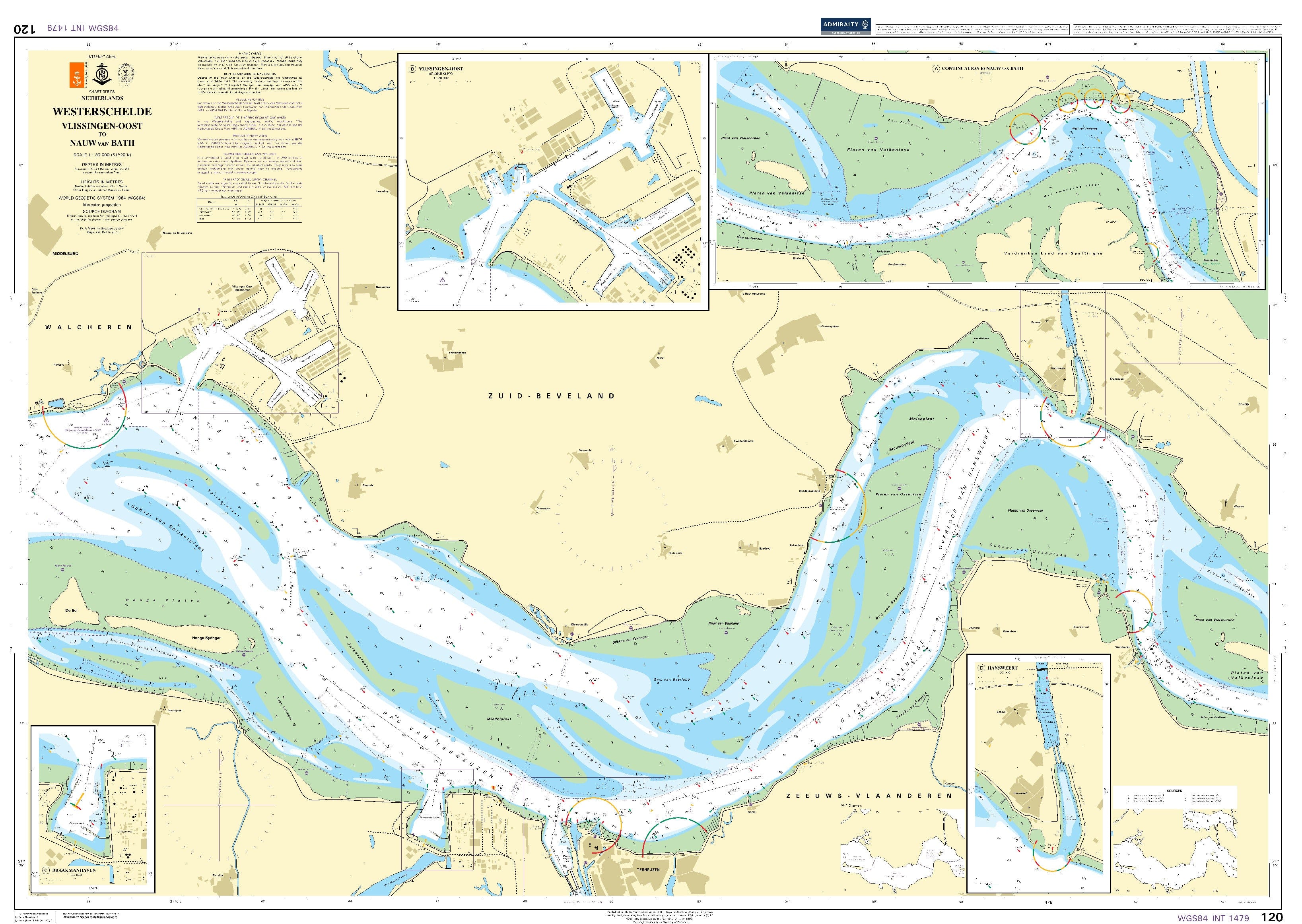 British Admiralty Nautical Chart 120: Netherlands and Belgium, Westerschelde Vlissingen to Baalhoek and Gent - Terneuzen Canal
