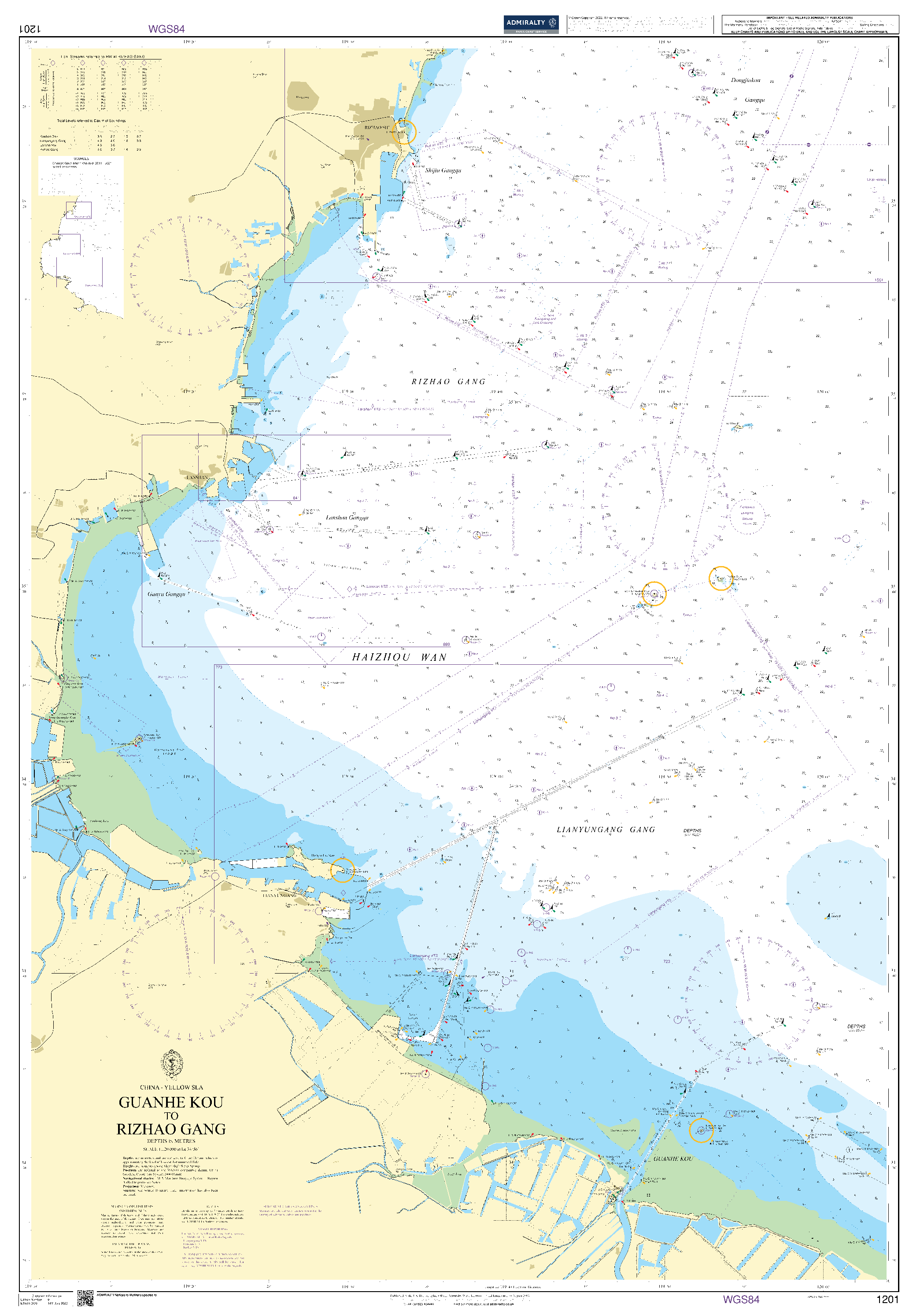 British Admiralty Nautical Chart 1201: China - Huang Hai, Guanhe Kou to Rizhao Gang