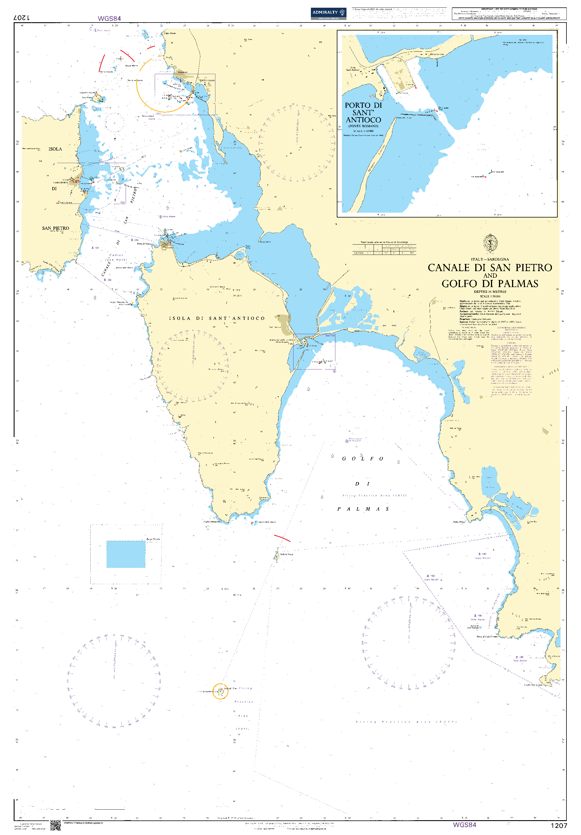 British Admiralty Nautical Chart 1207: Canale di San Pietro and Golfo di Palmas