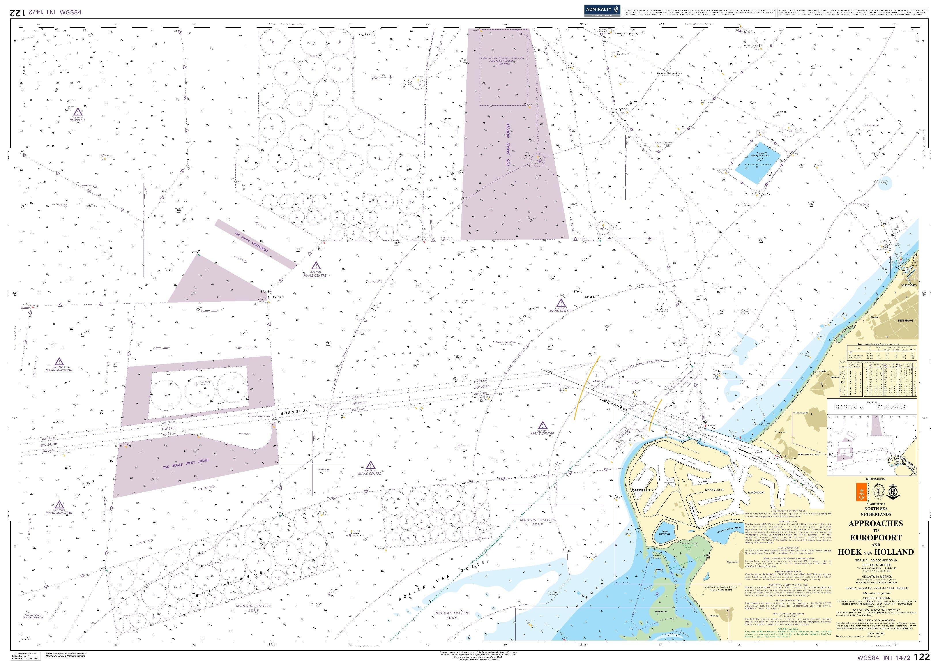 British Admiralty Nautical Chart 122: North Sea, Netherlands, Approaches to Europoort and Hoek van Holland
