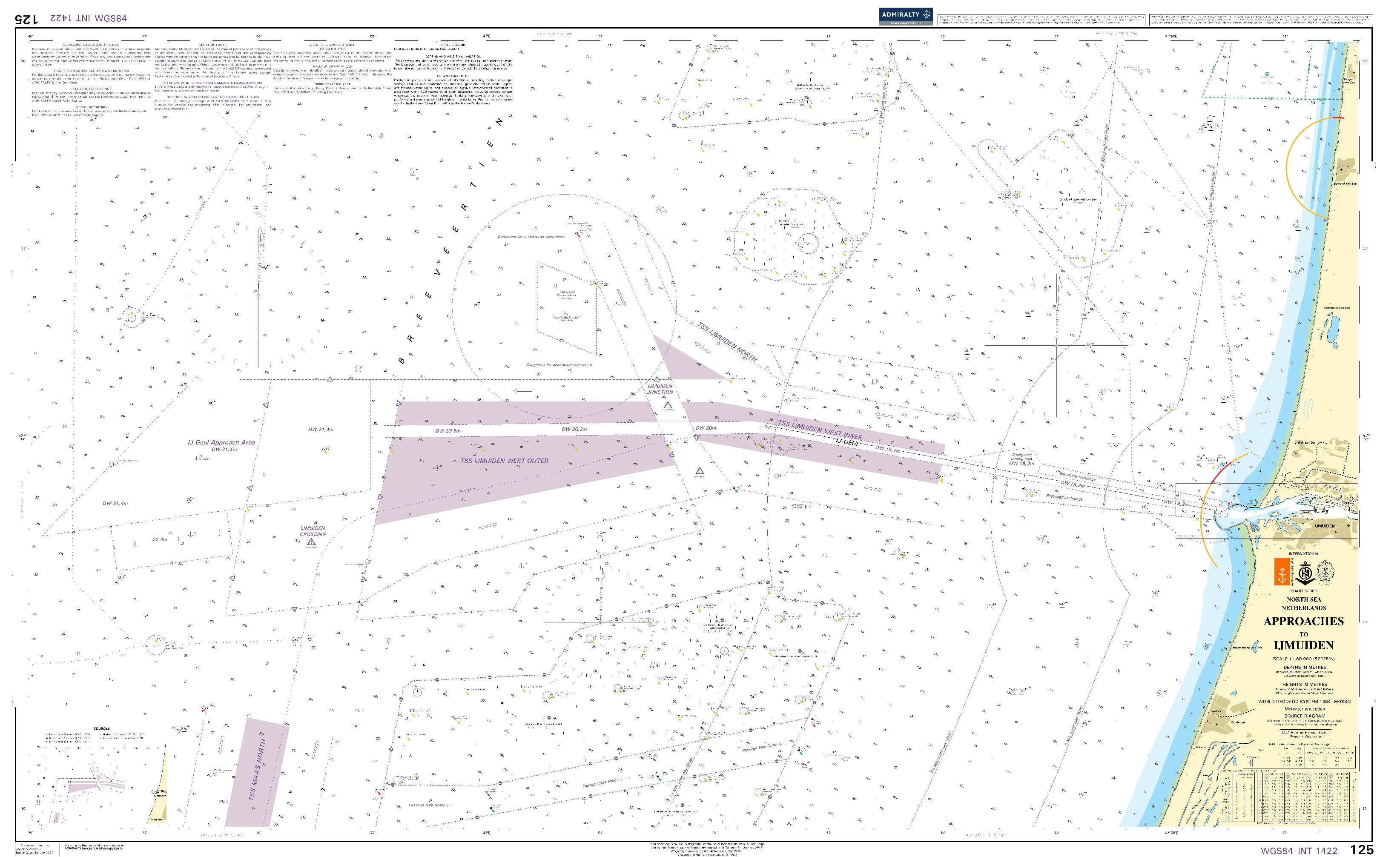 British Admiralty Nautical Chart 125: Approaches to Scheveningen and Ijmuiden