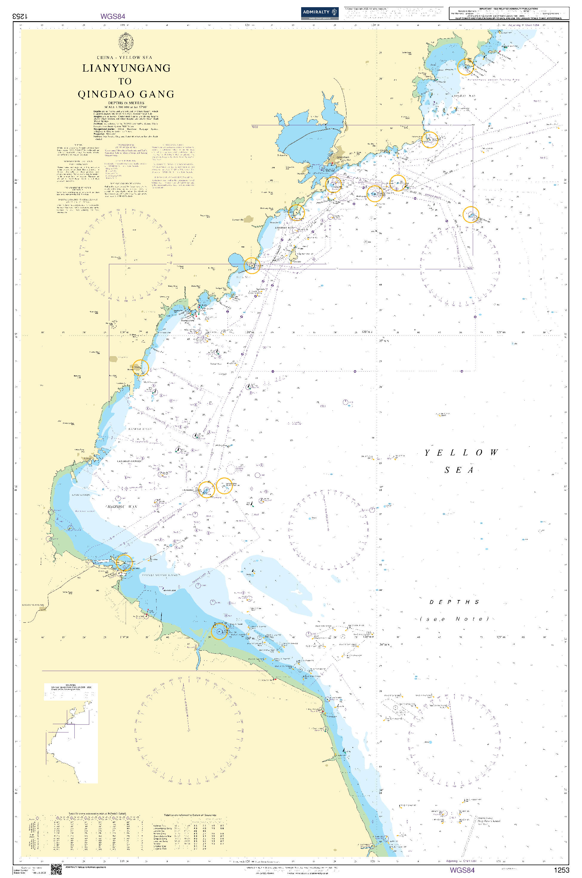 British Admiralty Nautical Chart  1253: Lianyun Gang to Qingdao Gang