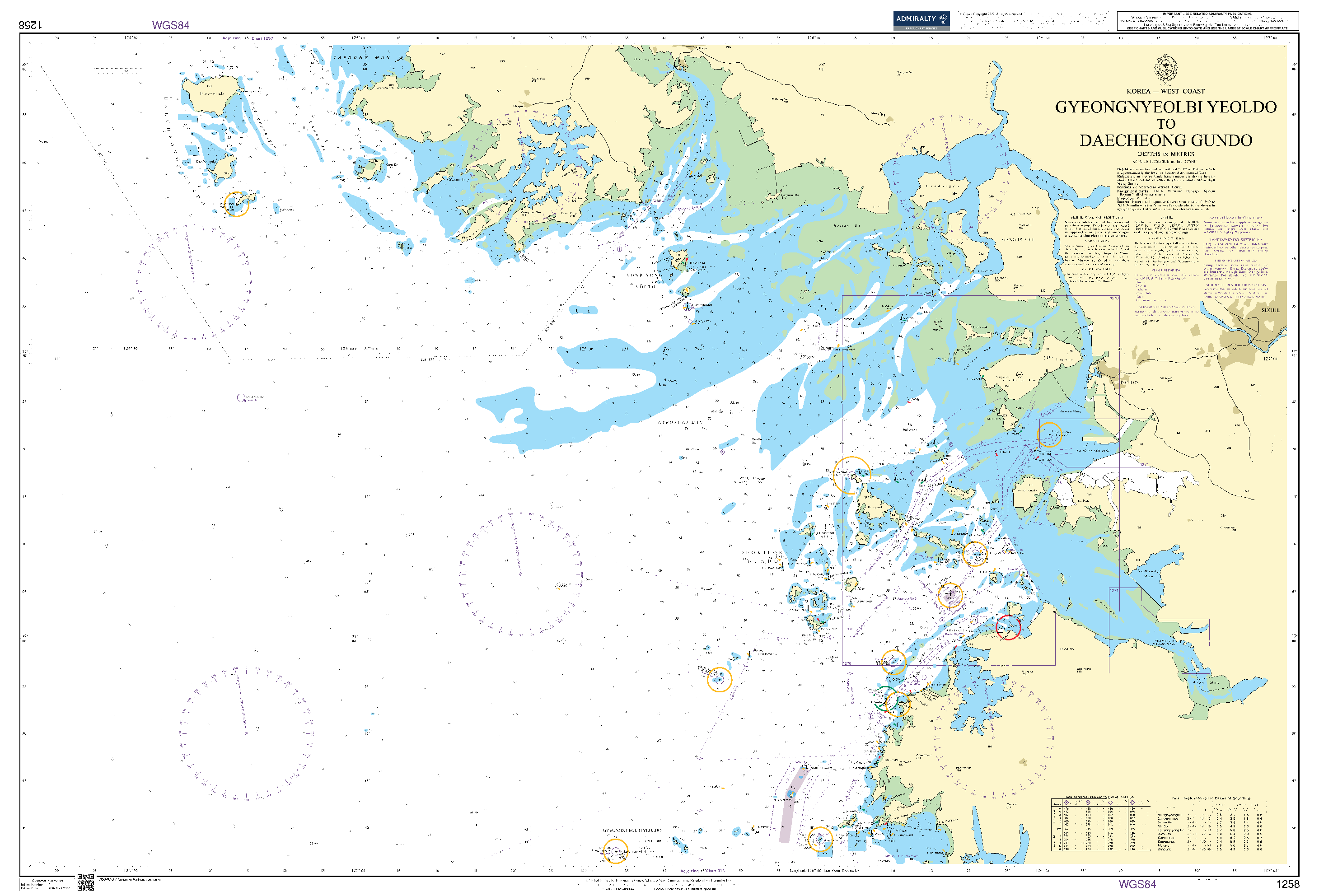 British Admiralty Nautical Chart 1258: Korea - West Coast, Gyeongnyeolbi Yeoldo to Taech´ŏng Gundo