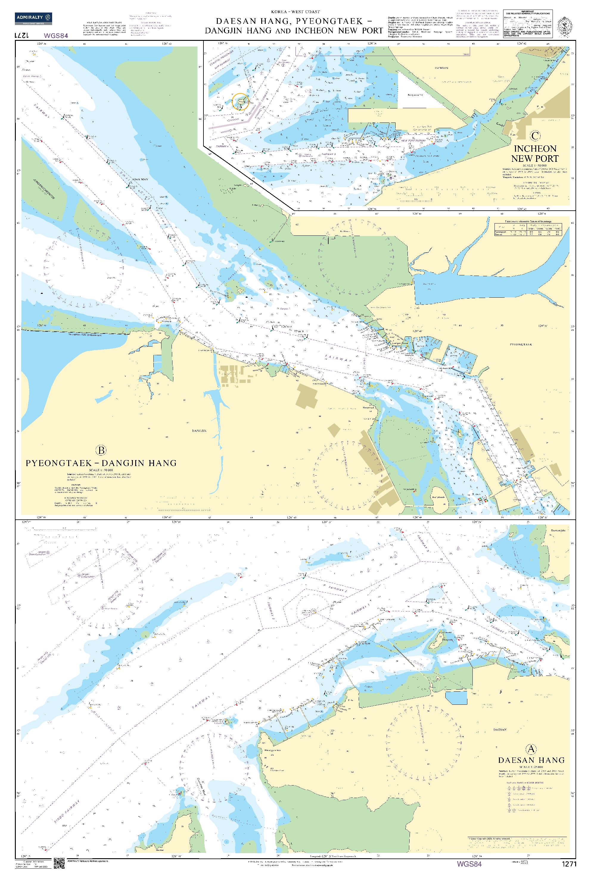 British Admiralty Nautical Chart 1271: Korea – West Coast, Daesan Hang, Pyeongtaek – Dangjin Hang and Sorae Pogu
