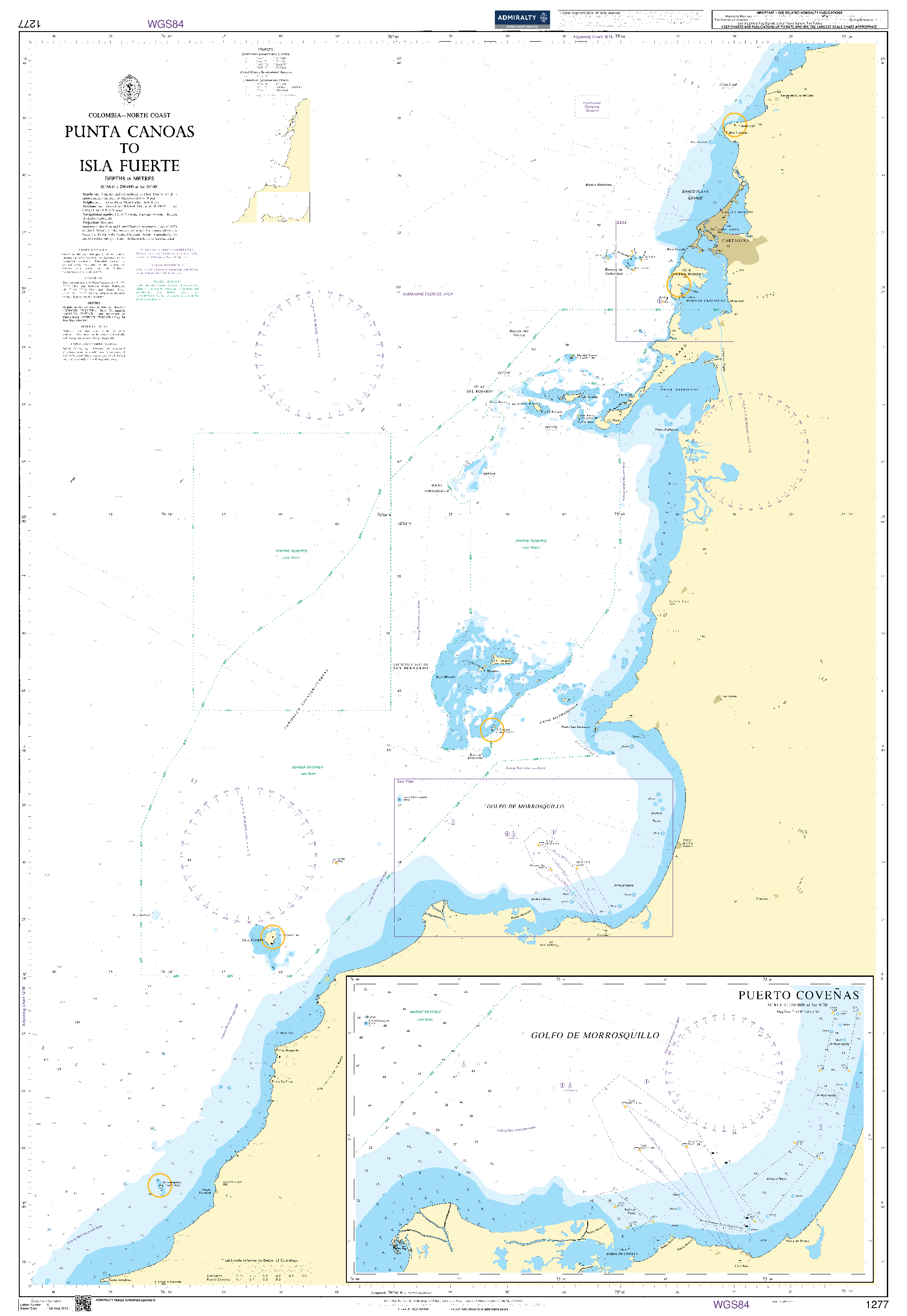 British Admiralty Nautical Chart 1277: Punta Canoas to Isla Fuerte