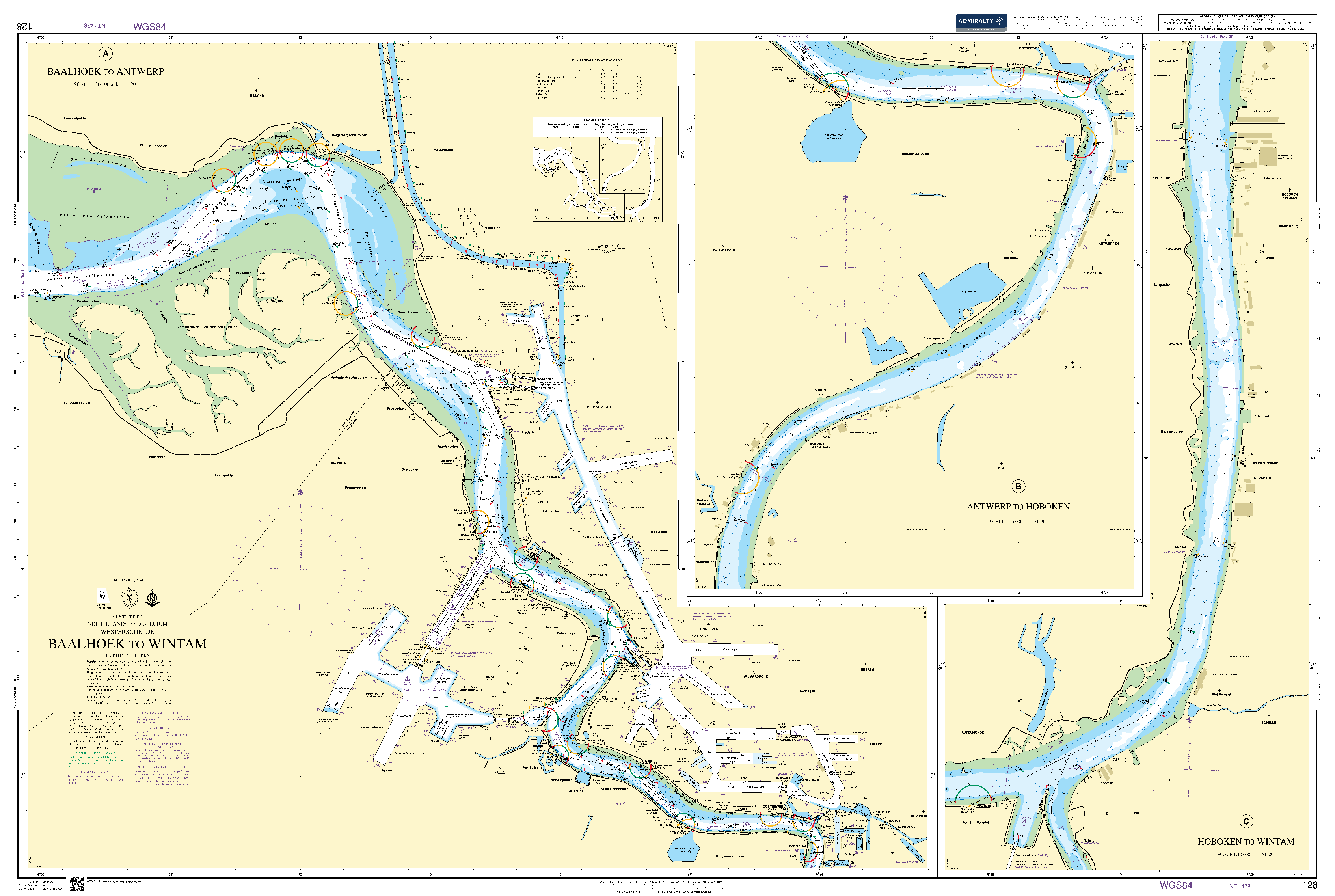 British Admiralty Nautical Chart  128: Netherlands and Belgium, Westerschelde, Baalhoek to Wintam