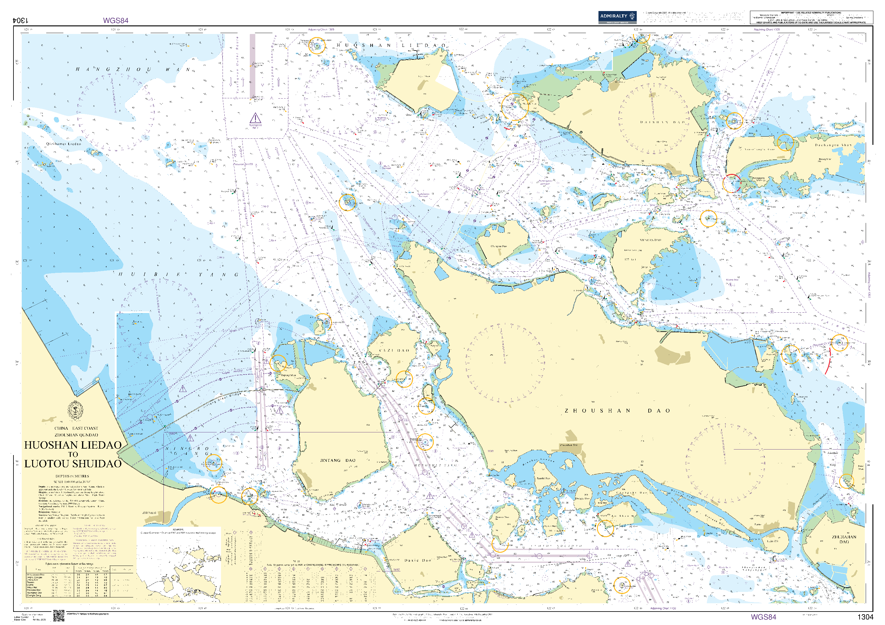 British Admiralty Nautical Chart 1304: China - East Coast - Zhoushan Qundao, Huoshan Liedao to Luotou Shuidao