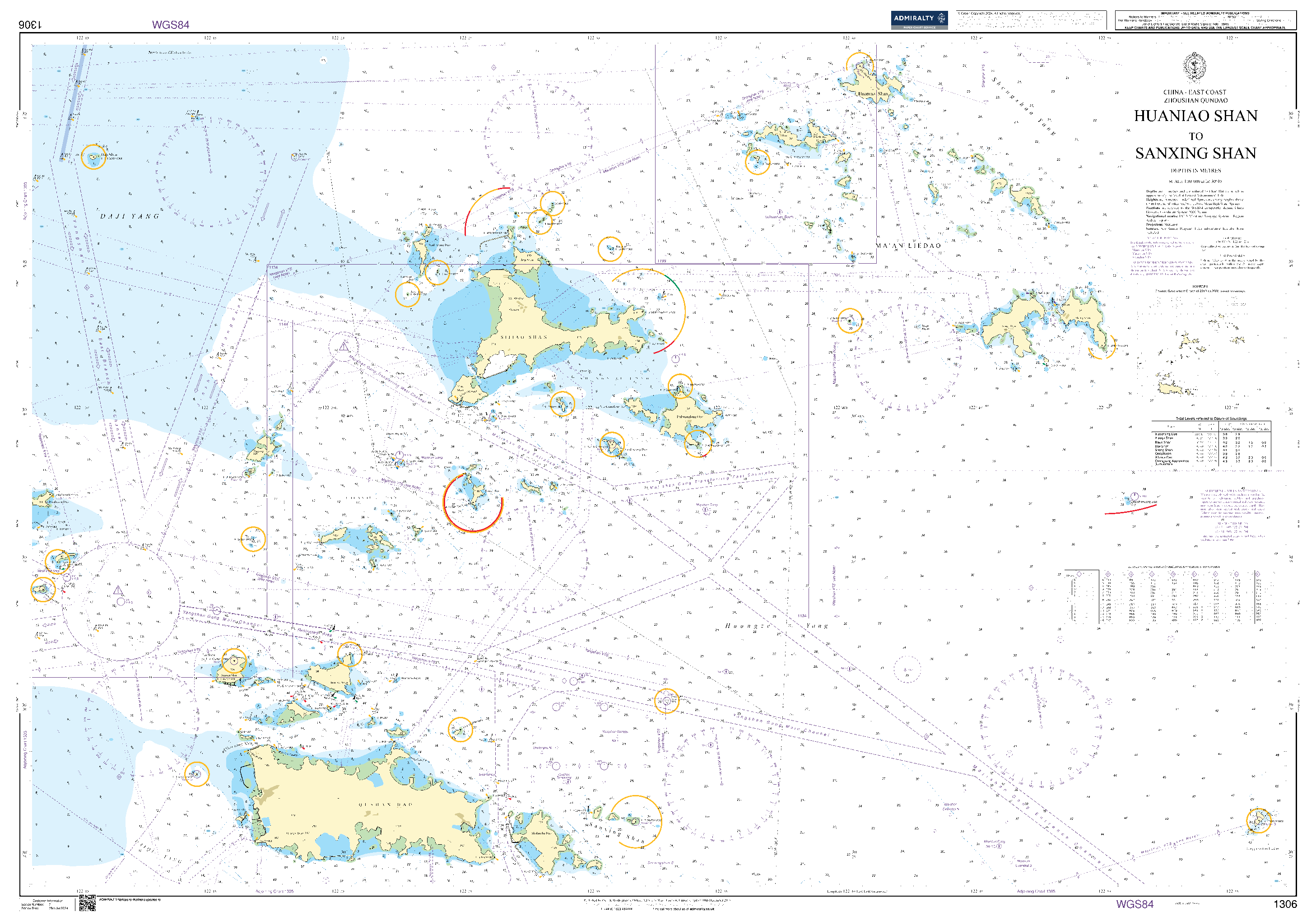 British Admiralty Nautical Chart 1306: China - East Coast - Zhoushan Qundao, Huaniao Shan to Sanxing Shan