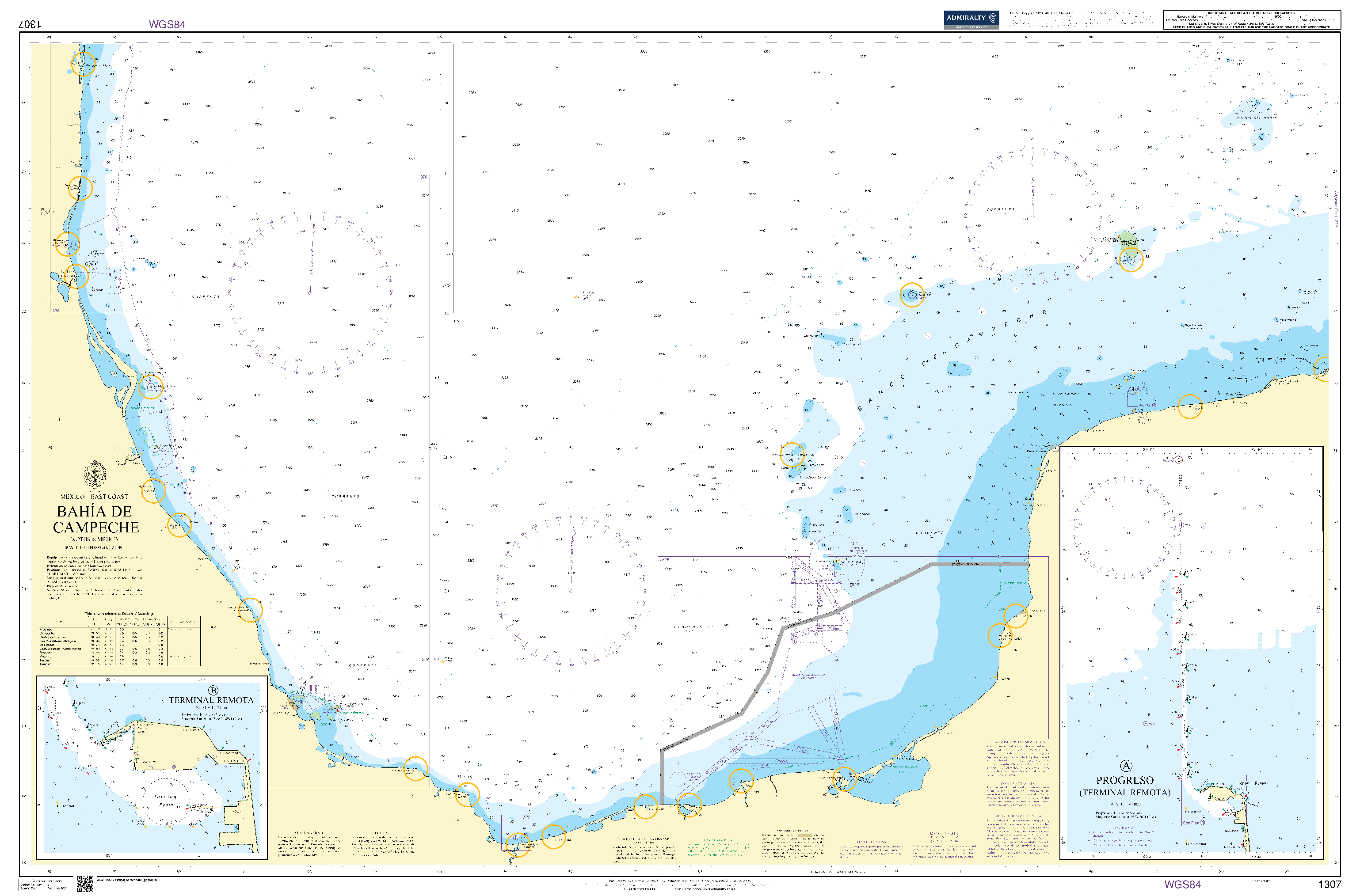 British Admiralty Nautical Chart 1307: Mexico – East Coast, Bahía de Campeche
