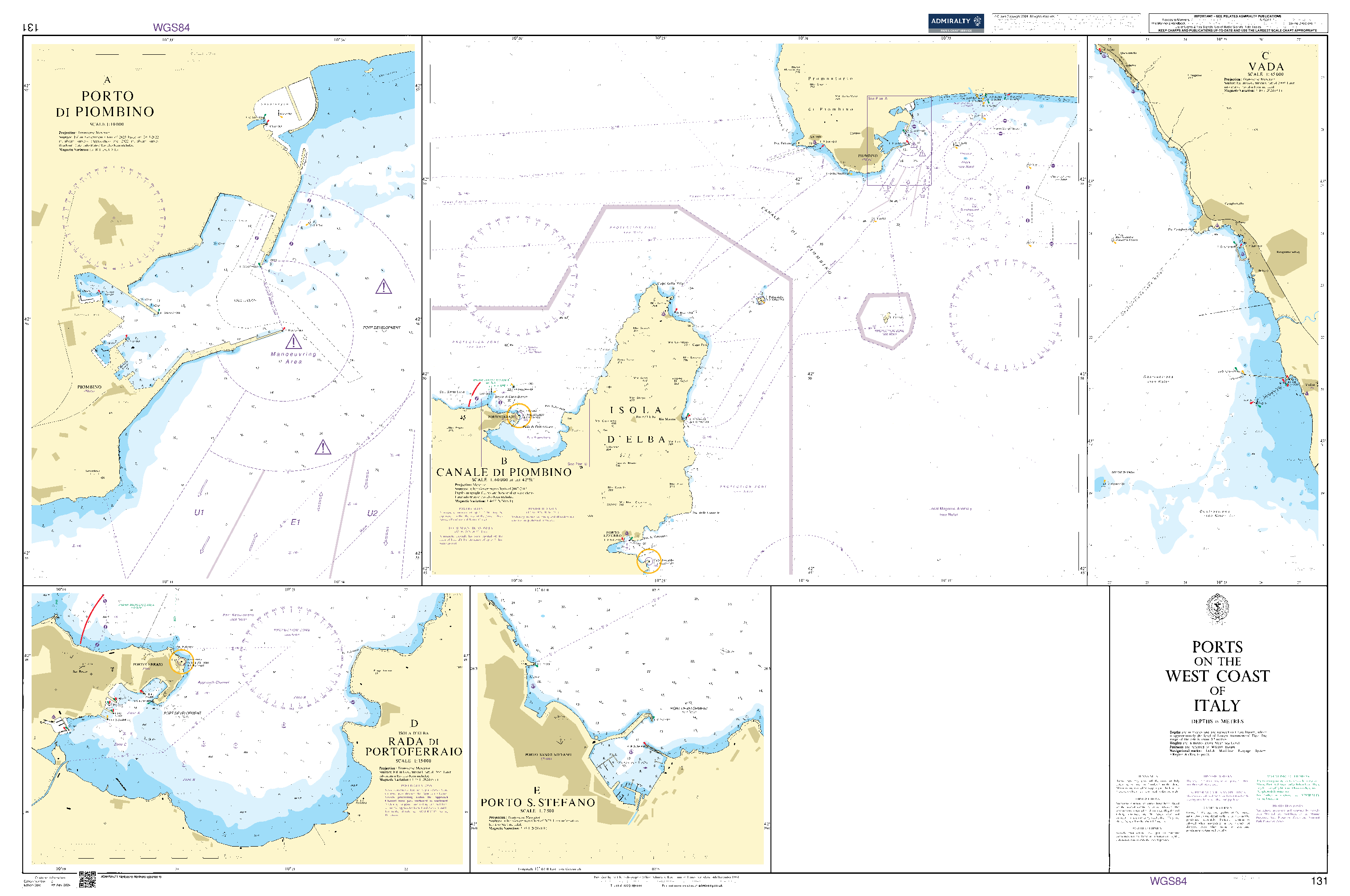 British Admiralty Nautical Chart 131: Italy, Ports on the West Coast of Italy
