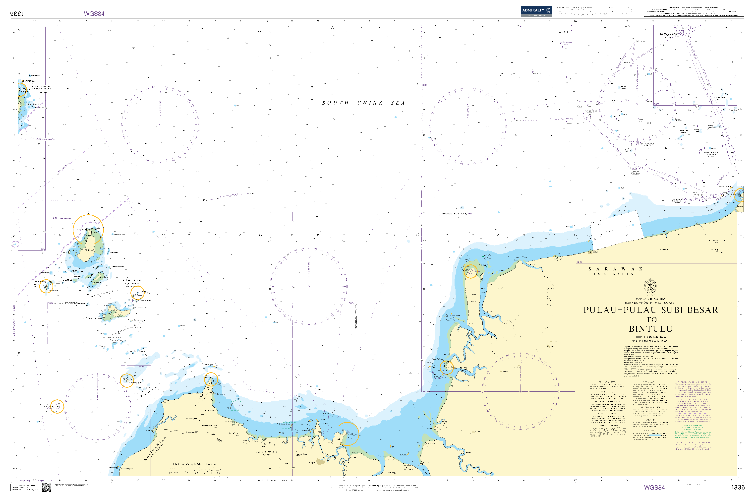 British Admiralty Nautical Chart 1336: Pulau-Pulau Subi Besar to Bintulu