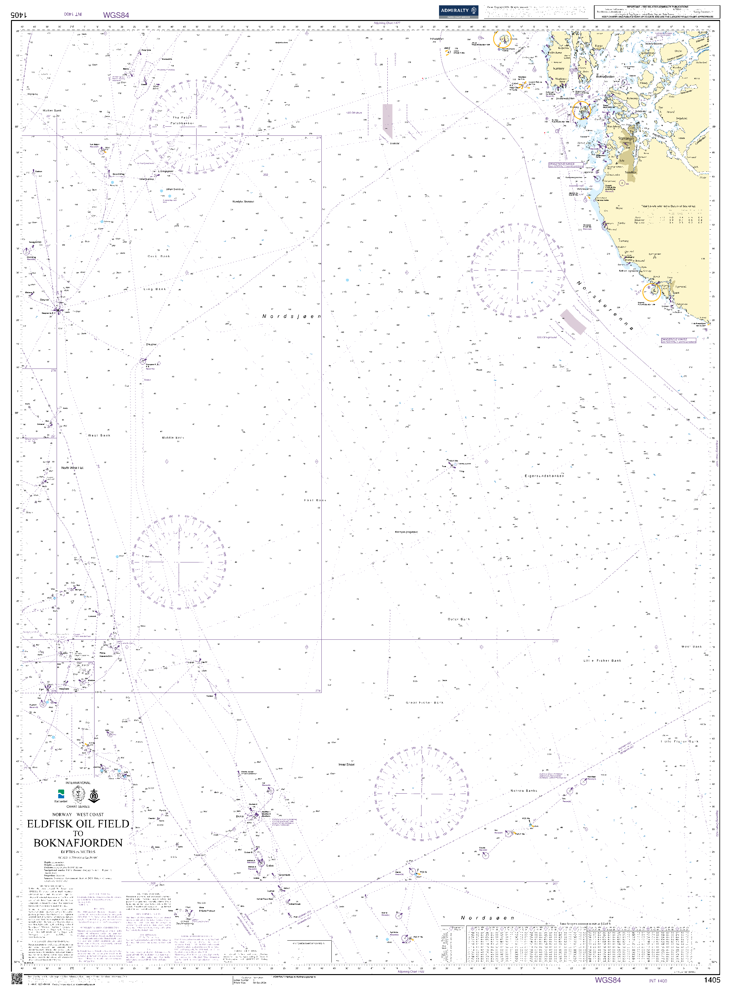 British Admiralty Nautical Chart 1405: Eldfisk Oil Field to Boknafjorden