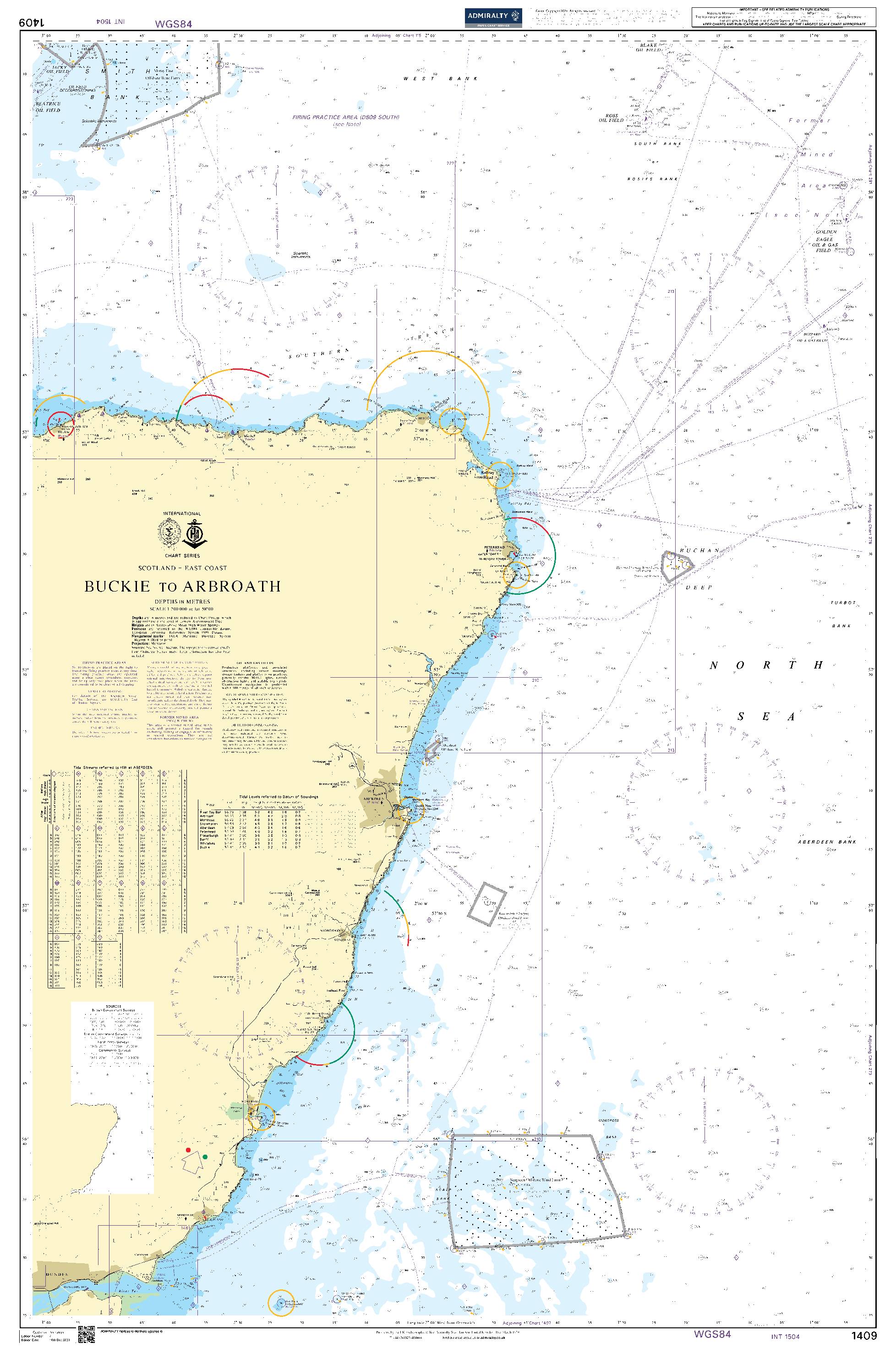 British Admiralty Nautical Chart  1409: Scotland – East Coast, Buckie to Arbroath