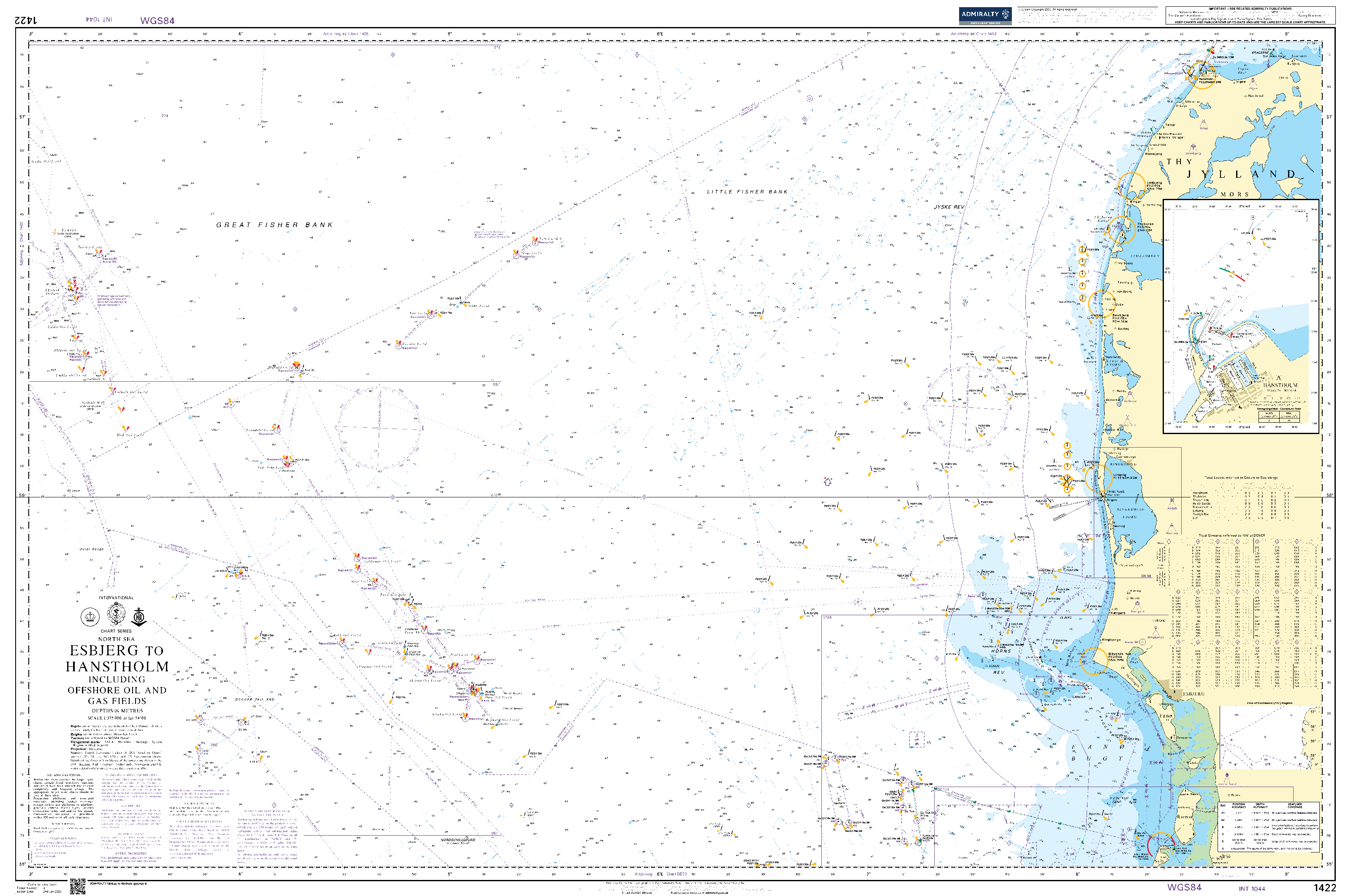 British Admiralty Nautical Chart 1422: North Sea, Esbjerg to Hanstholm including offshore oil and gas fields