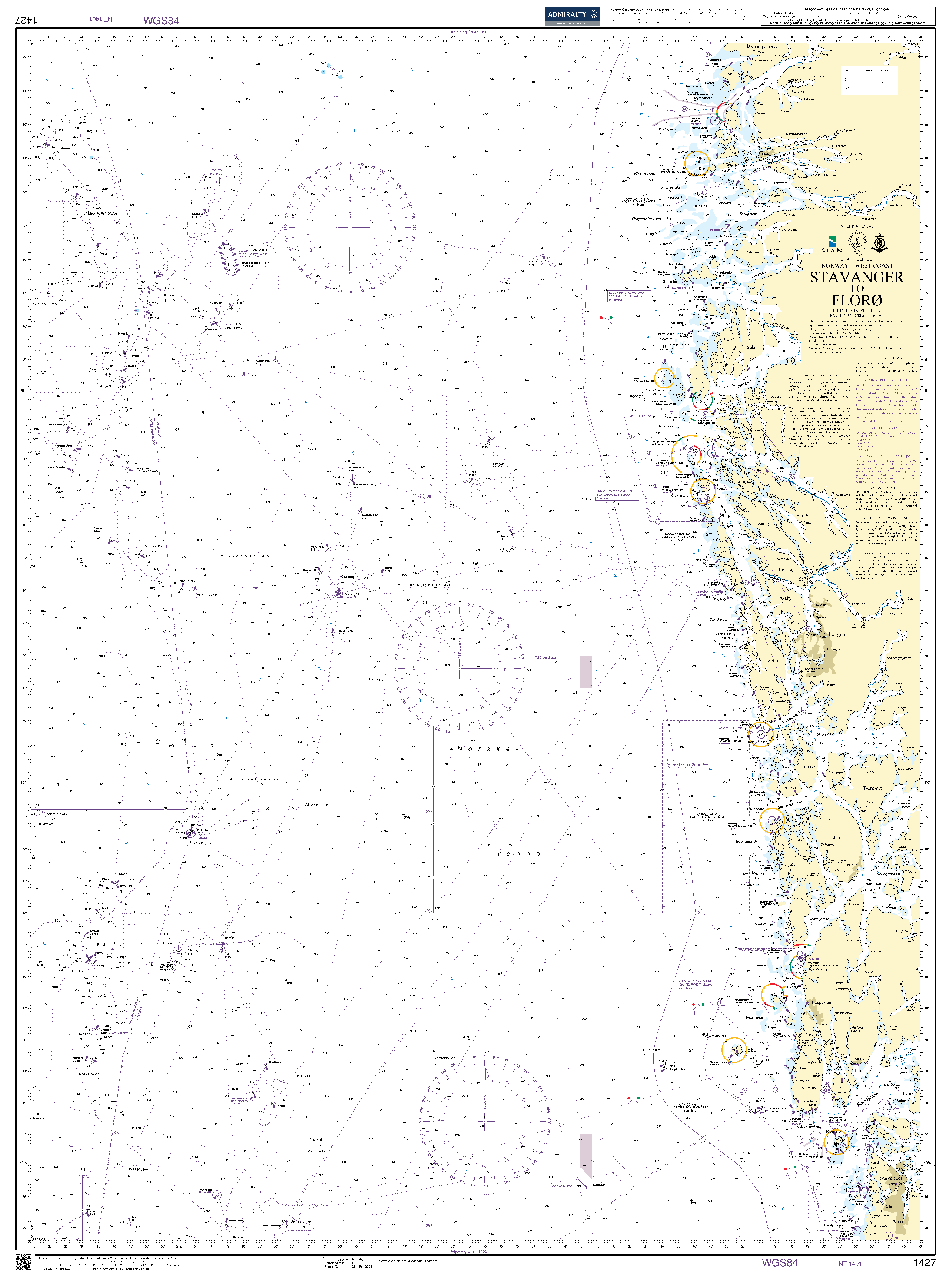 British Admiralty Nautical Chart 1427: Stavanger to Floro