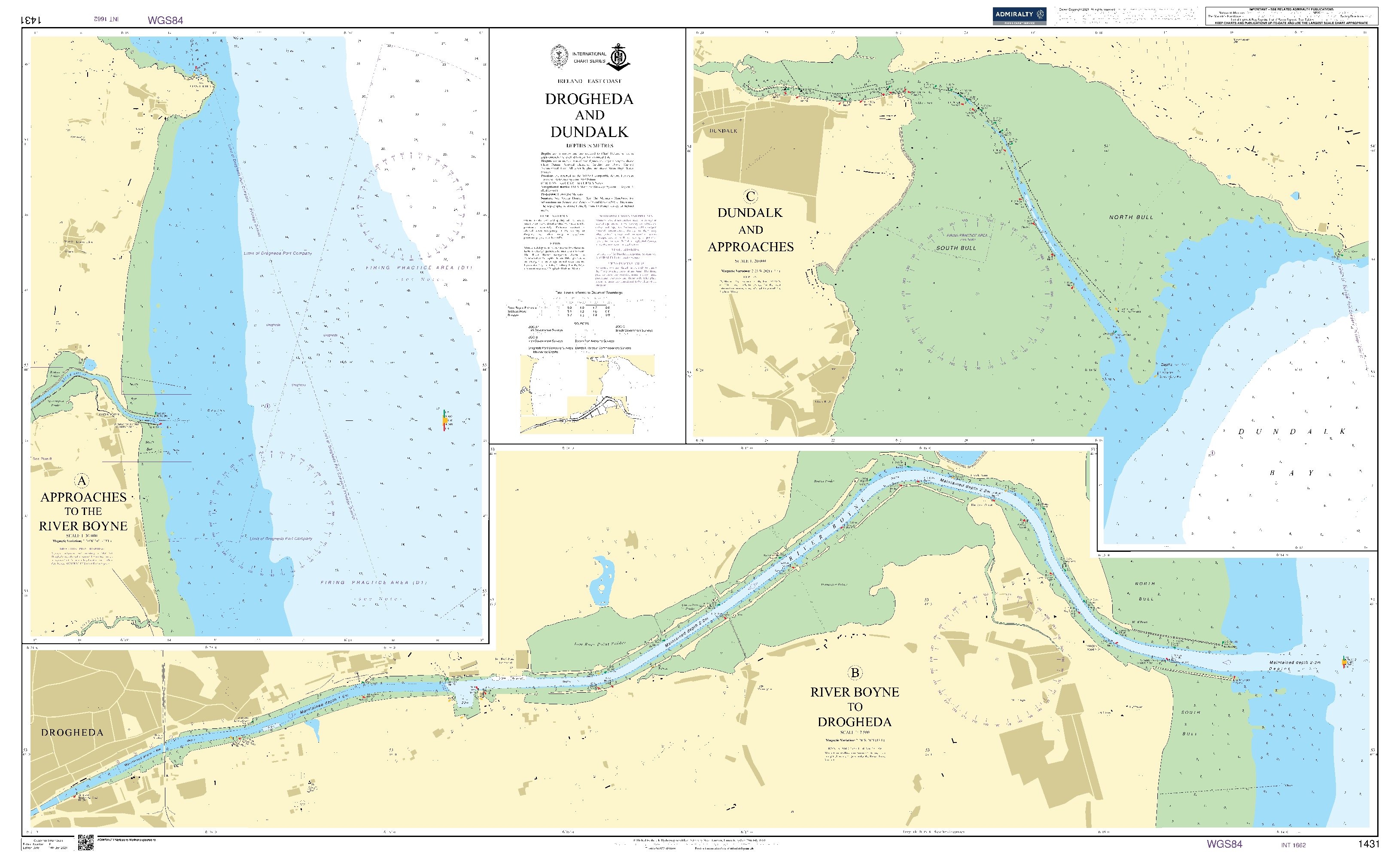British Admiralty Nautical Chart 1431: Ireland - East Coast, Drogheda and Dundalk
