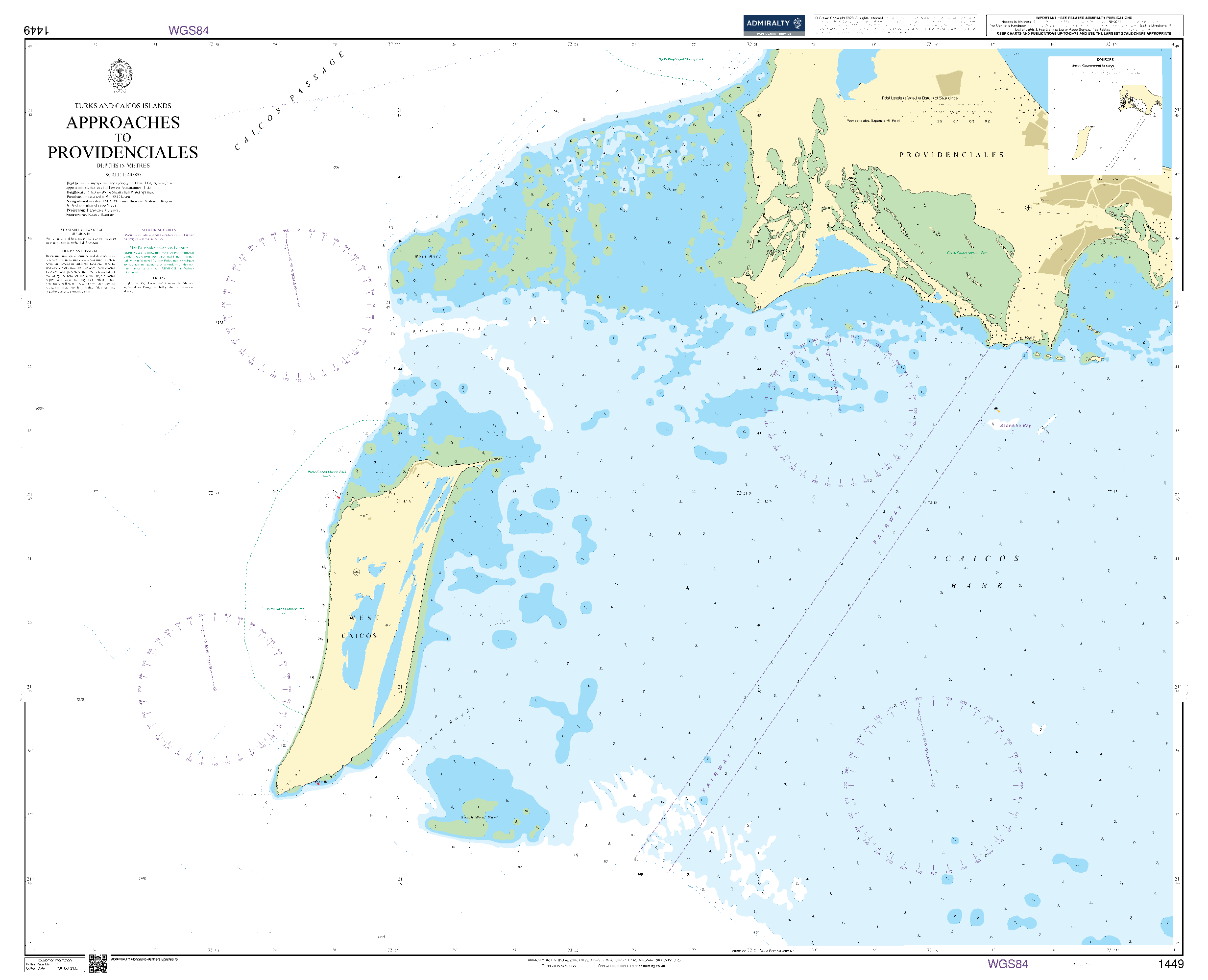 British Admiralty Nautical Chart 1449: Approaches to Providenciales