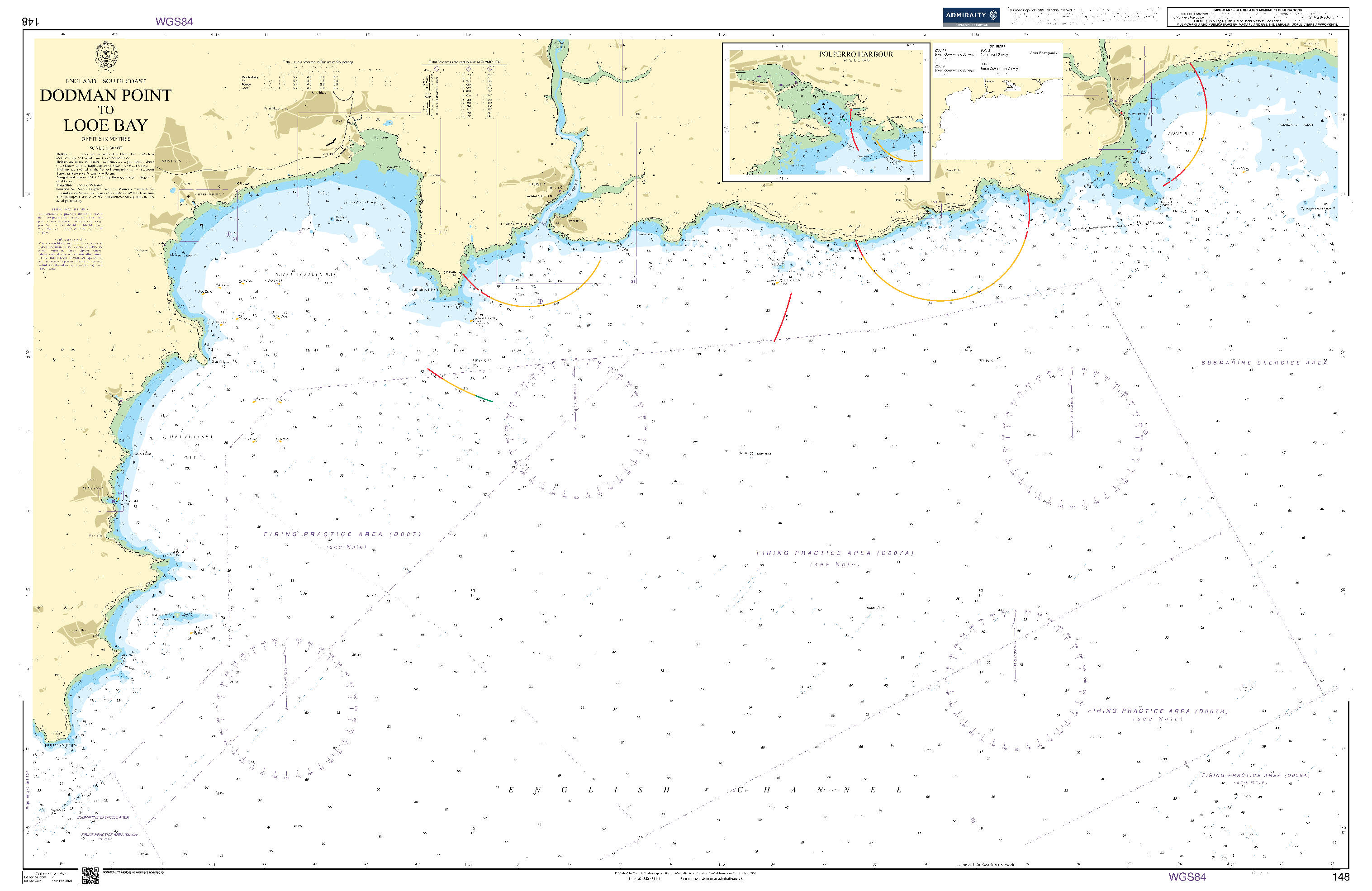 British Admiralty Nautical Chart 148: England - South Coast, Dodman Point to Looe Bay. Polperro Harbour
