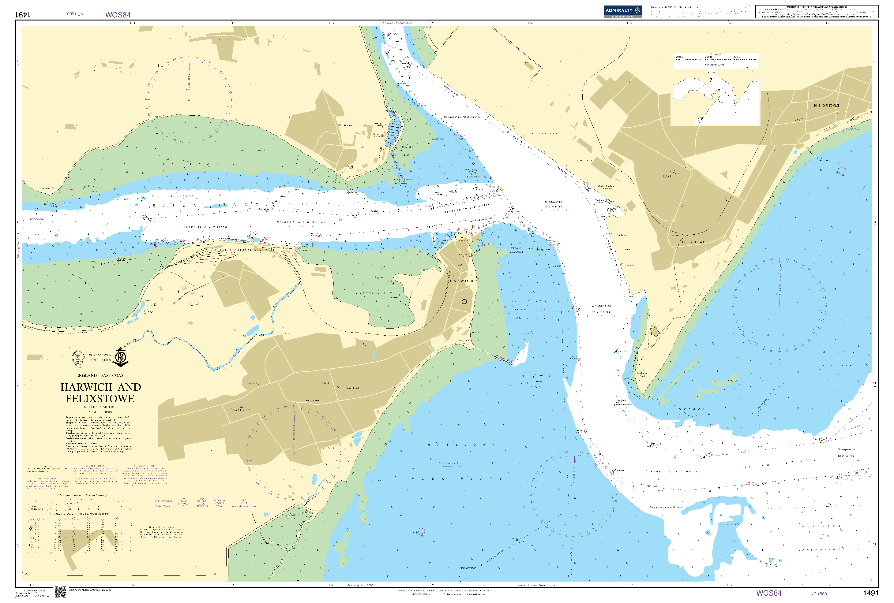British Admiralty Nautical Chart 1491: England - East Coast, Harwich and Felixstowe